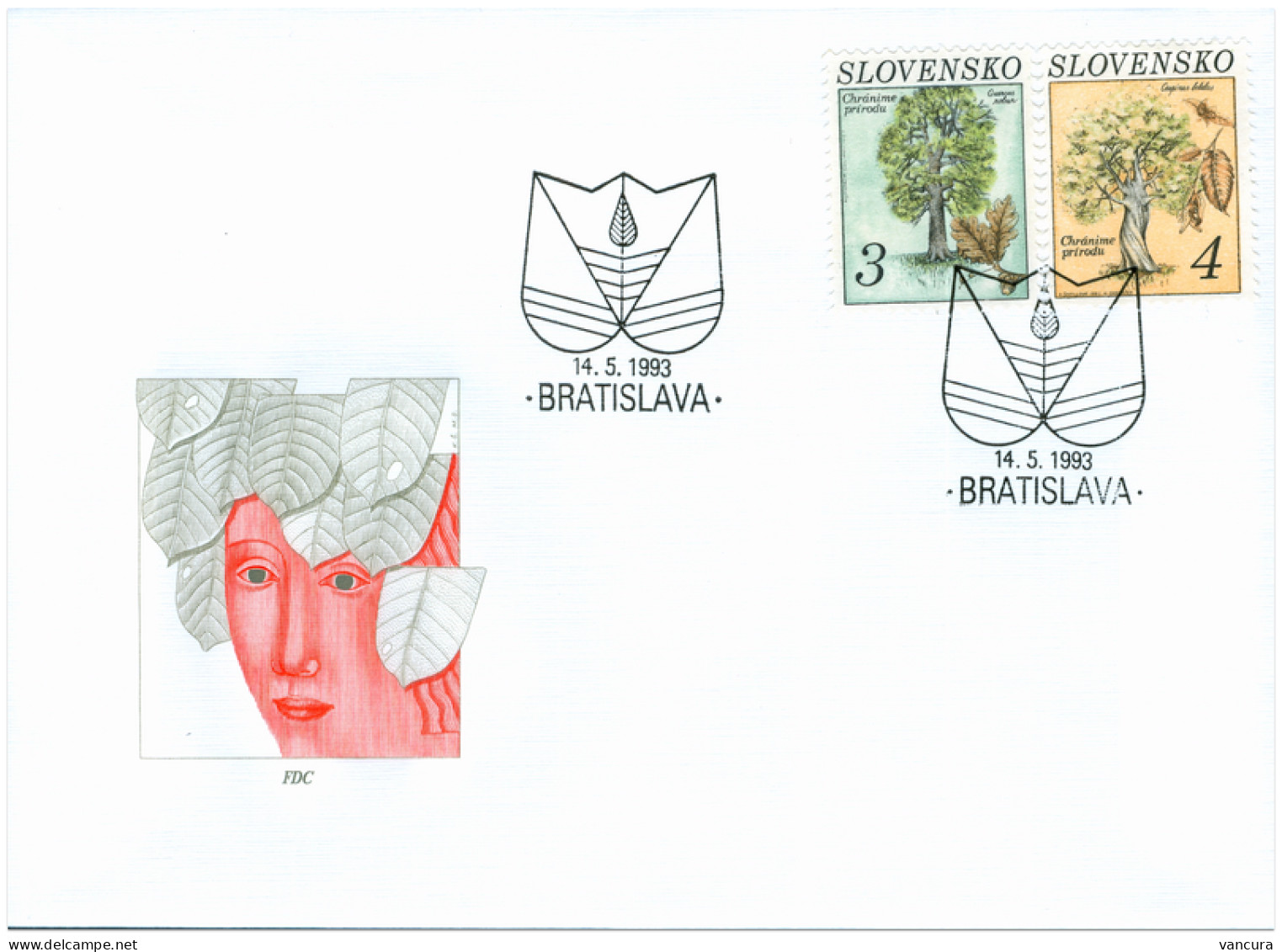 FDC 7-9 Slovakia TREES 1993 Joint Issue With Czechia - Trees