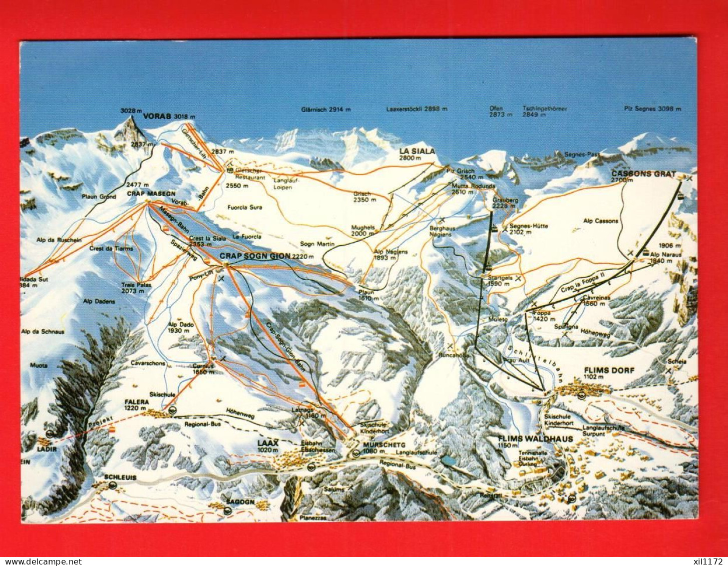 ZXQ-29  Panorama Weisse Arena Von Flims Laax Und Falera. Gelaufen Laax 1983  Photoglob 6888 - Laax