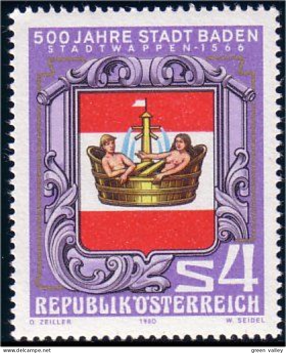 154 Austria 1980 Armoiries Baden Arms MNH ** Neuf SC (AUT-149) - Sellos