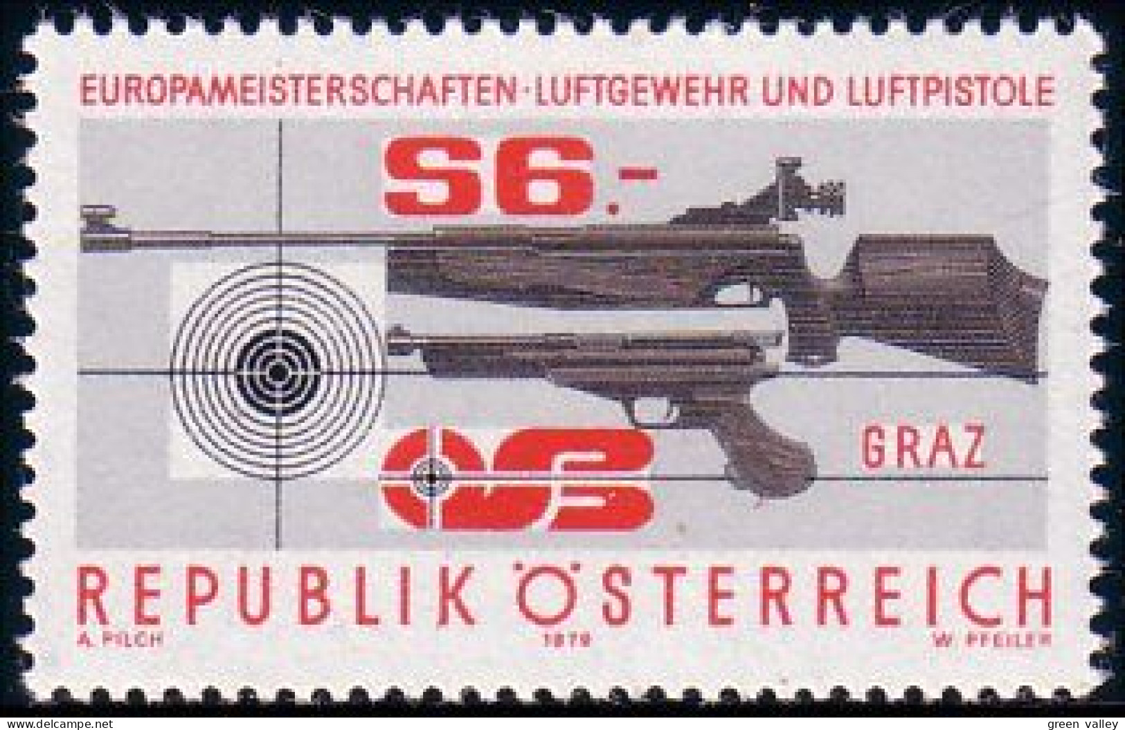 154 Austria 1979 Pistolet Air Pistol Carabine Rifle Shooting Club MNH ** Neuf SC (AUT-138) - Tir (Armes)