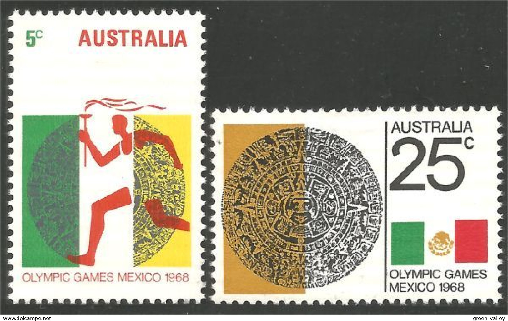 151 Australia Coureur Runner Aztec Calendar Calendrier Aztèque Mexico 68 MNH ** Neuf SC (AUS-345b) - Monnaies