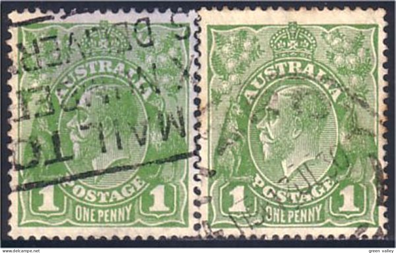 151 Australia George V 1p Green Die I And Die Ia (AUS-276) - Gebruikt