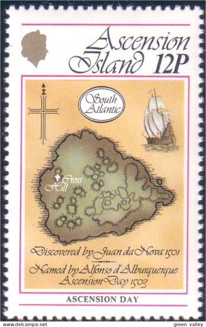 150 Ascension Island Map Carte Ile Voilier Sailing Ship MNH ** Neuf SC (ASC-11) - Inseln