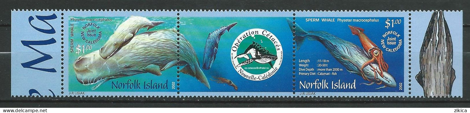 Norfolk Island - 2002 Campaign To Protect The Whales.Marine Life.strip. MNH** - Norfolk Island