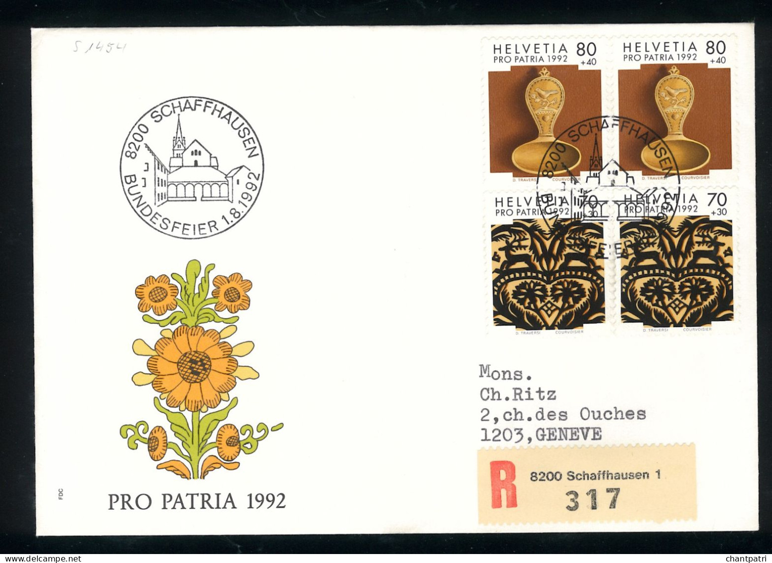 Bundesfeier - Pro Patria 1992 - 01 08 1992 - 8200 Schaffhausen - Bundesfeier 002/49 - Cartas & Documentos