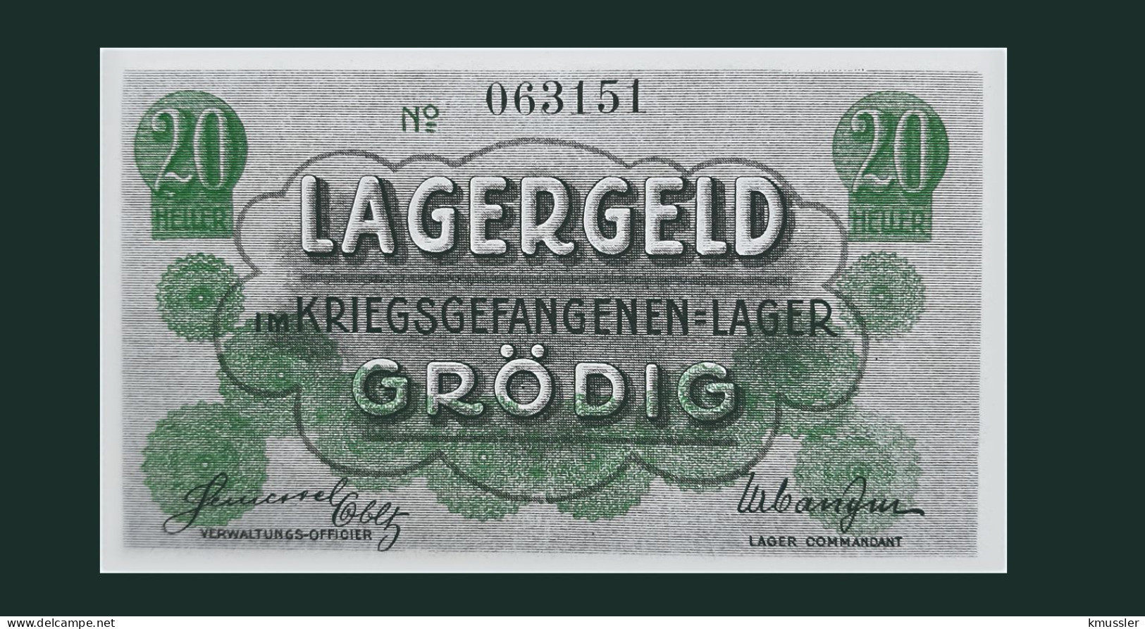 # # # Banknote Kriegsgefangenenlager Grödig (POW-Camp) 20 Heller UNC # # # - Austria