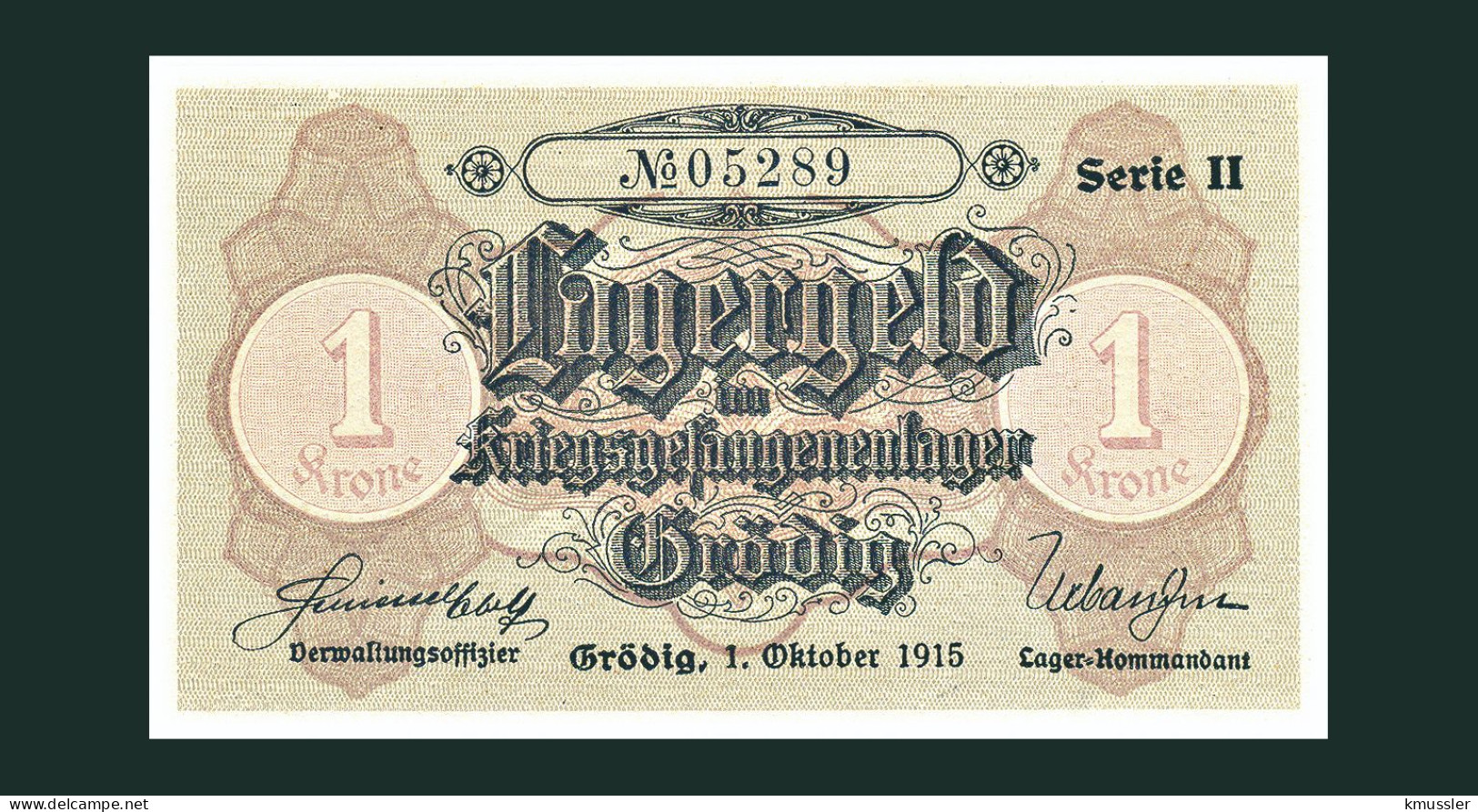 # # # Banknote Kriegsgefangenenlager Grödig (POW-Camp) 1 Krone UNC # # # - Austria