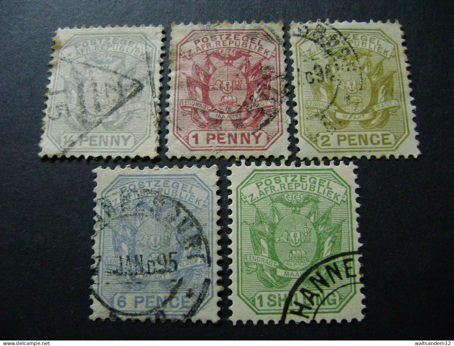 Transvaal (ZAR) 1894 Definitive Set Of 5 Wagon With Shafts (SG 200-204) - Used - Transvaal (1870-1909)