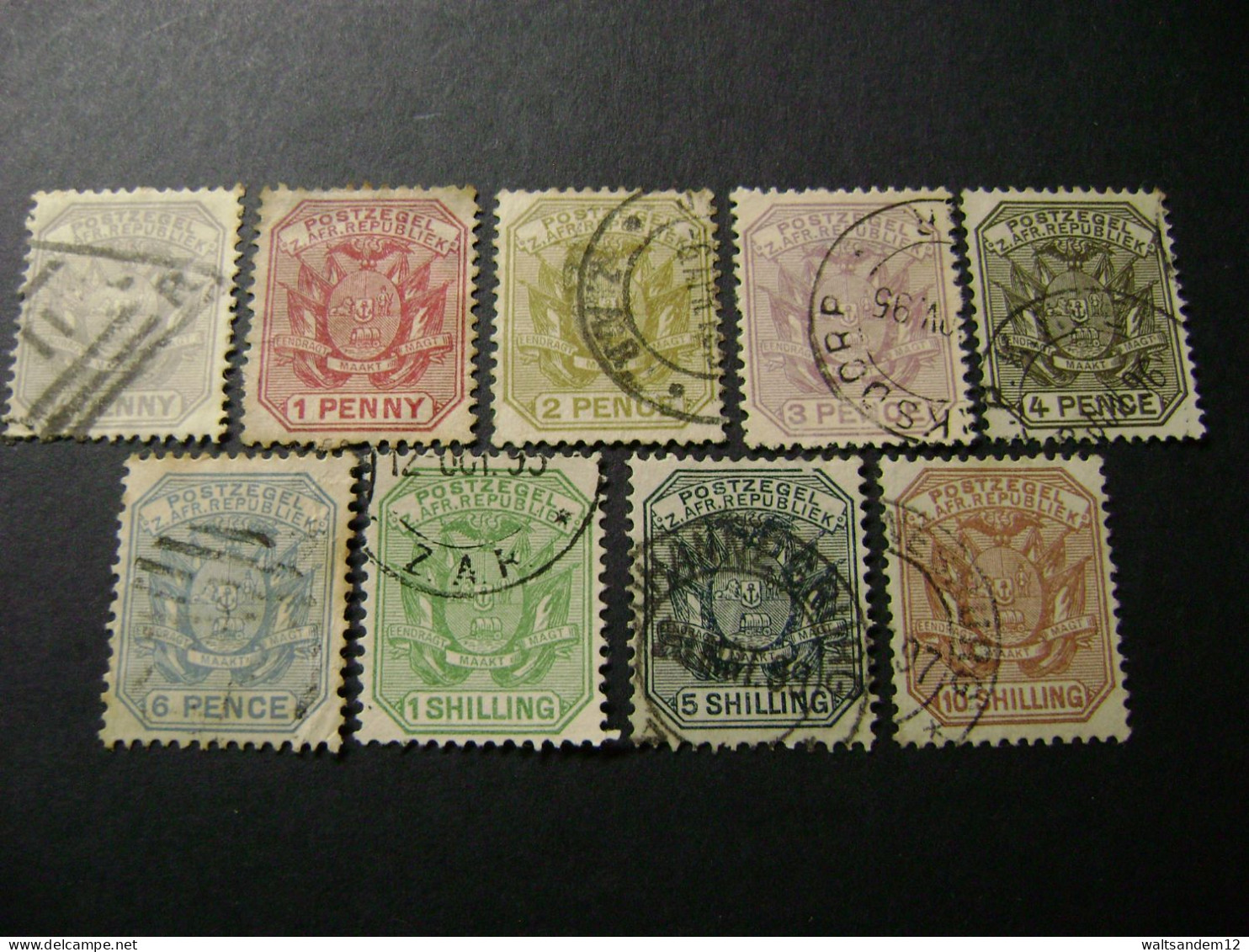 Transvaal (ZAR) 1895-96 Definitive Set Of 9 Wagon With Pole (SG 205-212a) - Used - Transvaal (1870-1909)