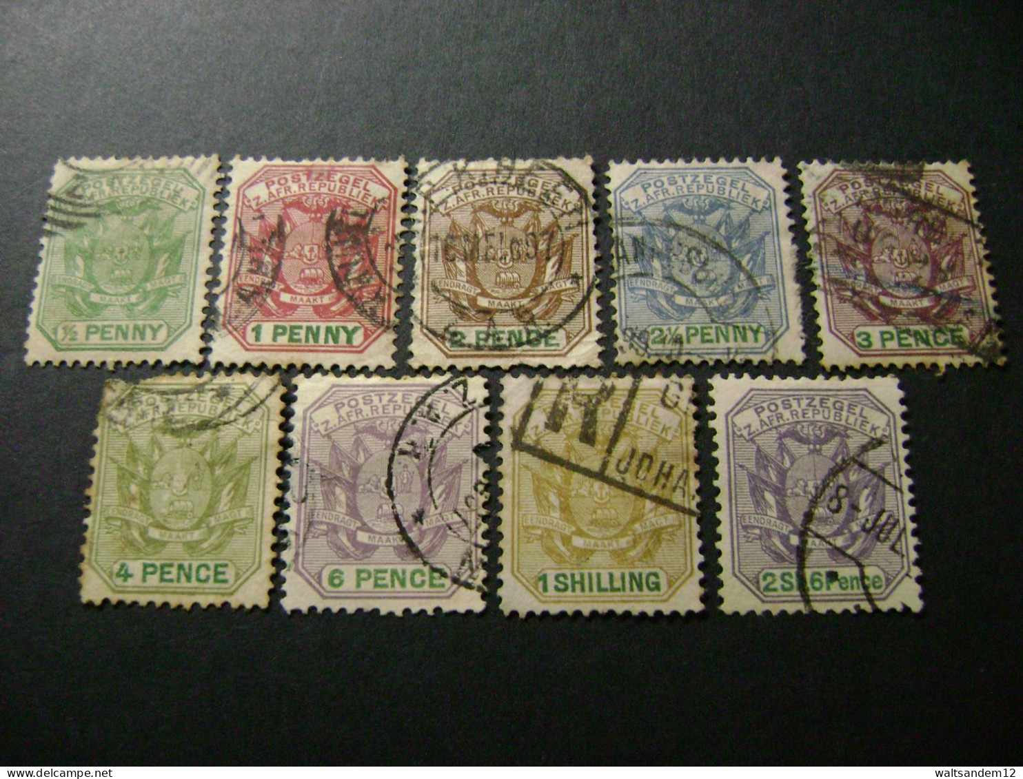 Transvaal (ZAR) 1896-97 Definitive Set Of 9 Wagon With Pole (SG 216-224) - Used - Transvaal (1870-1909)