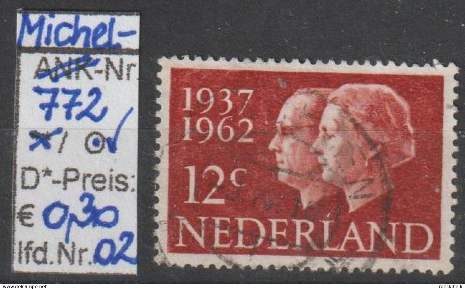 1962 - NIEDERLANDE - SM "Silberhochzeit Königin Juliana"  12C Dkl'braunrot - O  Gestempelt - S. Scan (772o 01-05 Nl) - Gebruikt
