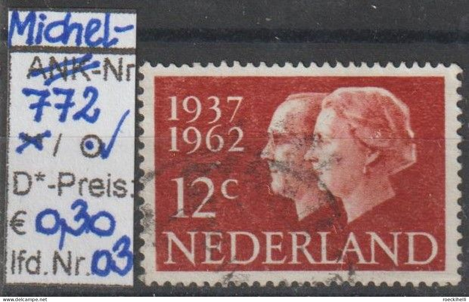 1962 - NIEDERLANDE - SM "Silberhochzeit Königin Juliana"  12C Dkl'braunrot - O  Gestempelt - S. Scan (772o 01-05 Nl) - Used Stamps