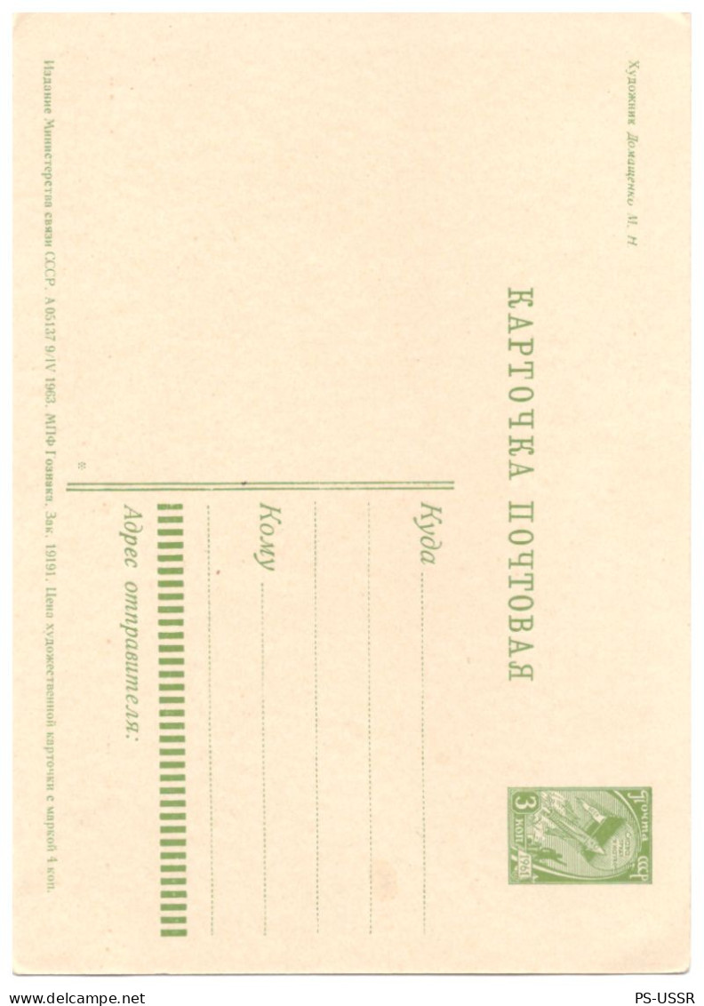 USSR 1963 RYE FLOWERS DAISIES POPPIES DOMASHENKO # 409 POSTAL STATIONERY UNUSED IMPRINTED STAMP GANZSACHE - 1960-69