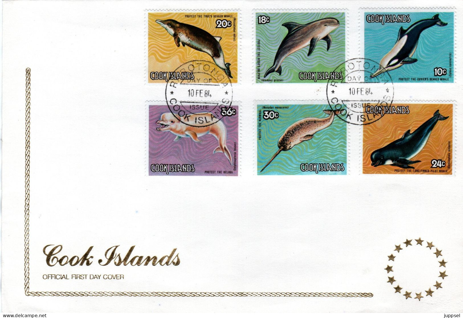 FDC  COOK  ISLANDS, Dolphins     /     Lettre De Premiére Jour, Dauphins    1984 - 1 - Delfini