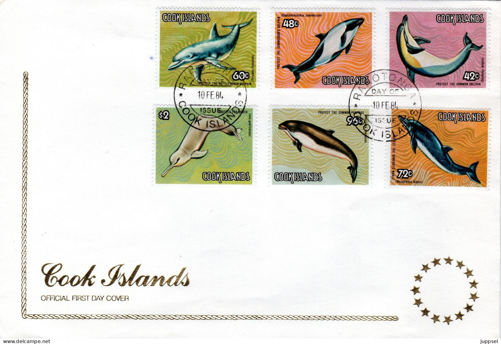 FDC  COOK  ISLANDS, Dolphins   /    Lettre De Premiére Jour, Dauphins   1984 - 2 - Delfines