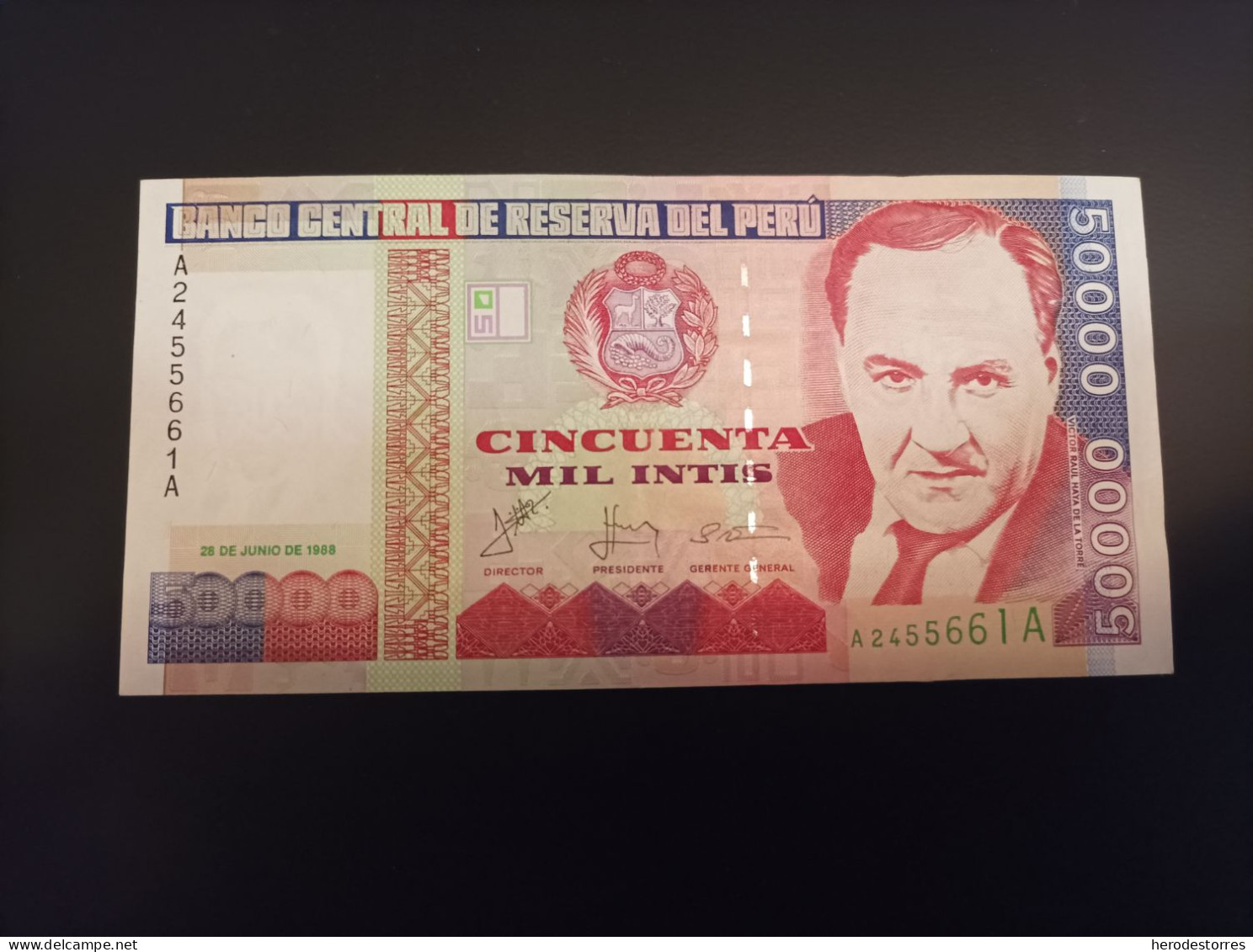 Billete De Perú De 50000 Intis, Año 1988, Serie AA, AUNC - Pérou