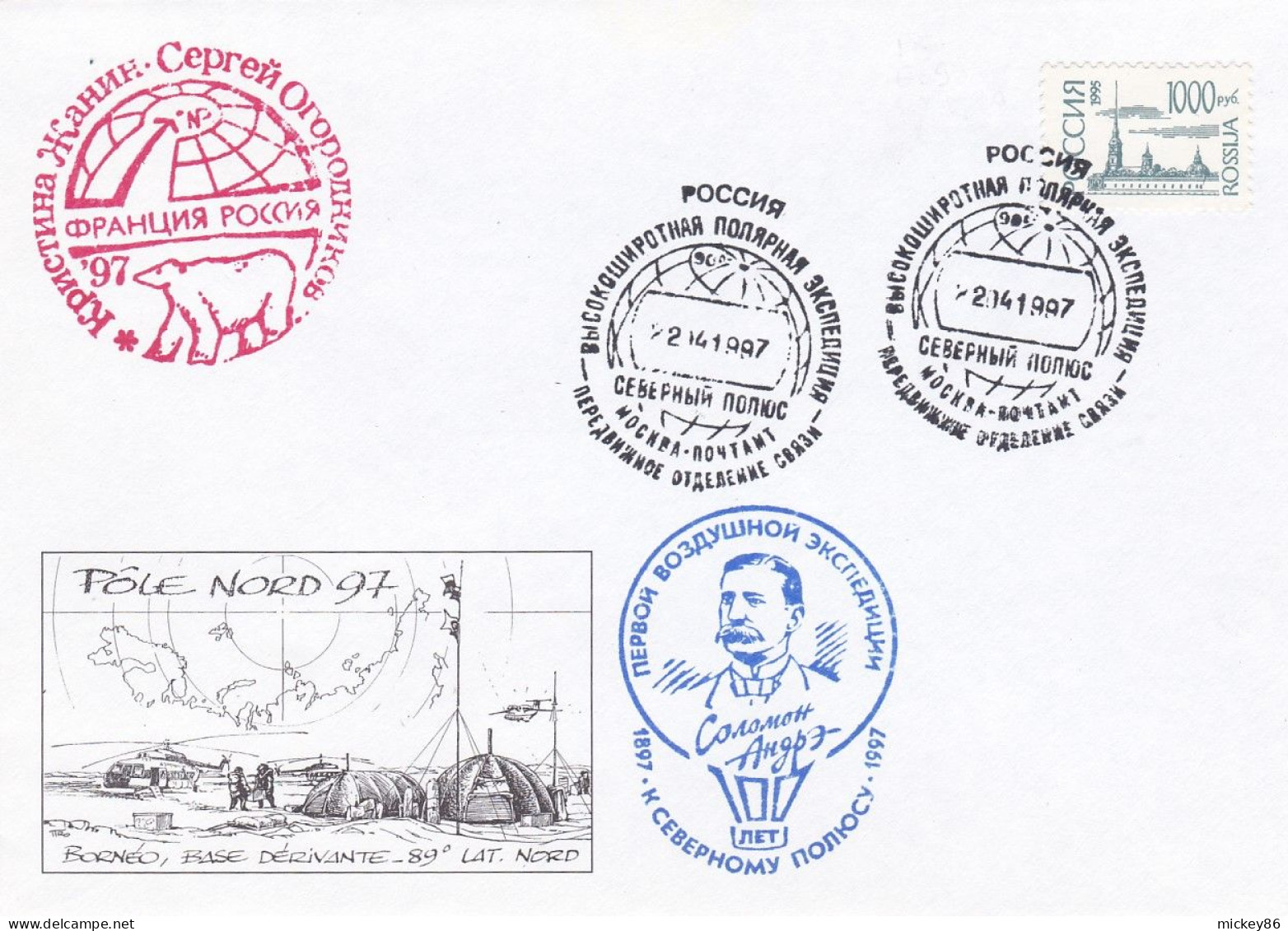 Philatélie Polaire--Pôle Nord 97--Bornéo-base Dérivante 89° Latitude Nord--timbre Russie..cachets - Scientific Stations & Arctic Drifting Stations