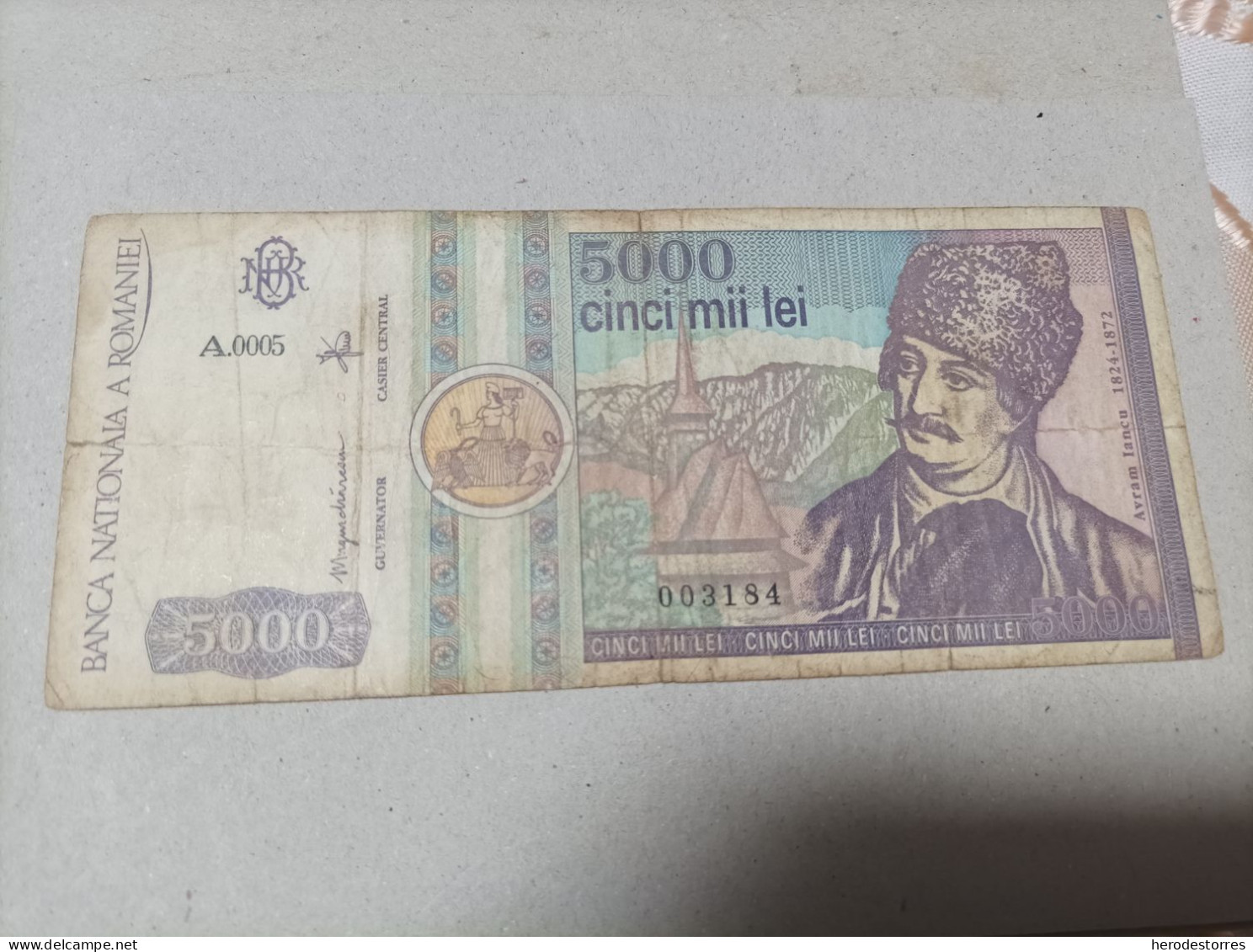 Billete De Rumania De 5000 Lei, Año 1992, Serie A0005 - Romania