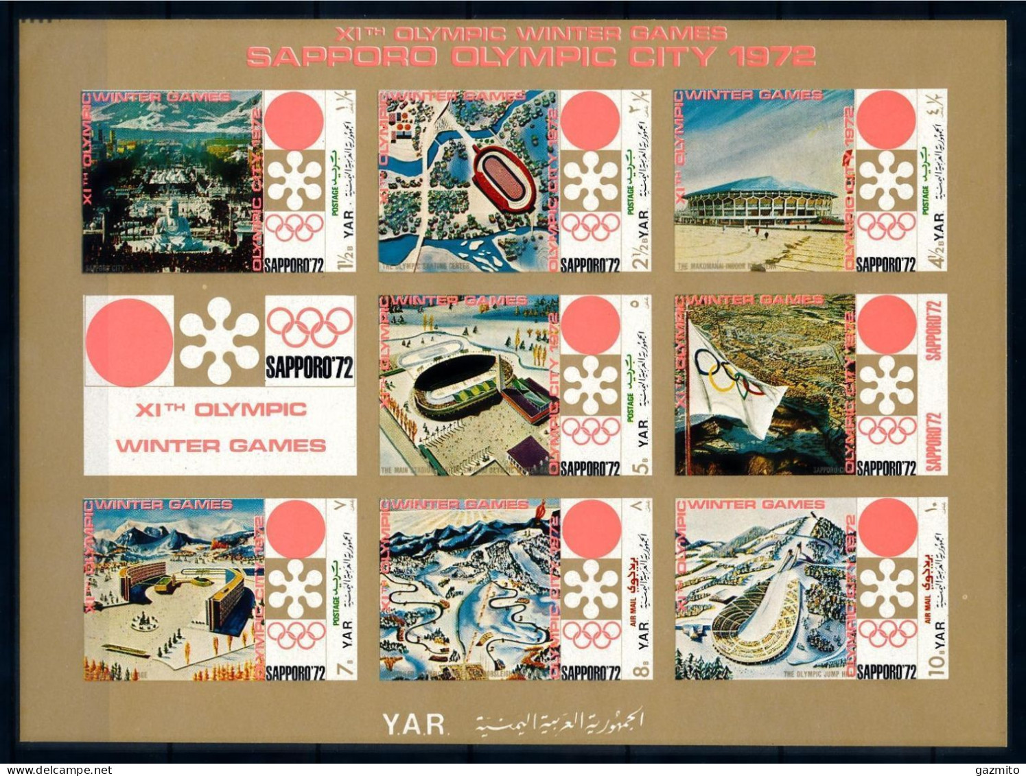 Yemen 1970, Olympic Games In Sapporo, Gold, 8val In BF IMPERFORATED - Yemen