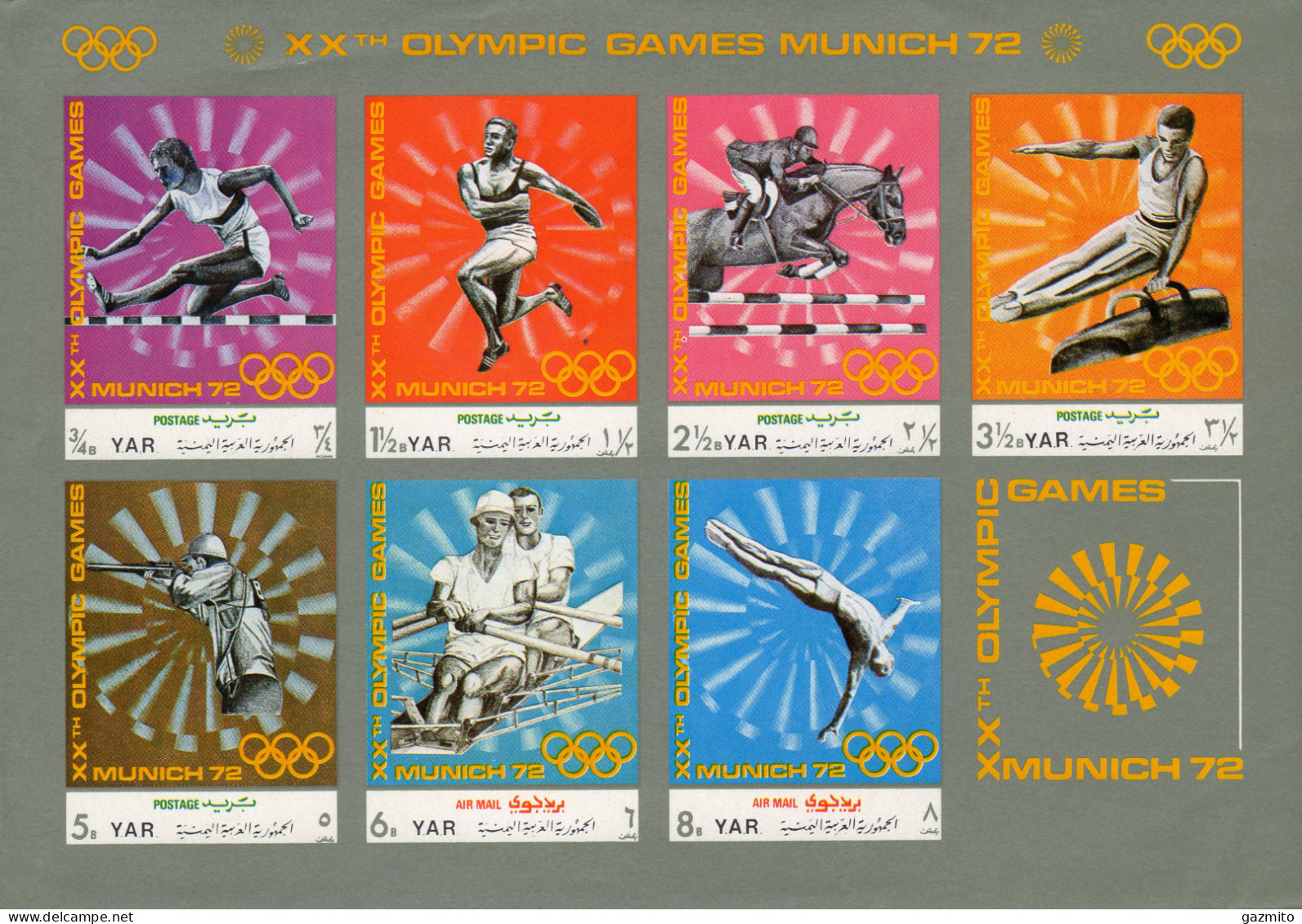 Yemen 1972, Olympic Games In Munich, Running, Horse Race, Shooting, Canoeing, BF IMPERFORATED - Canottaggio