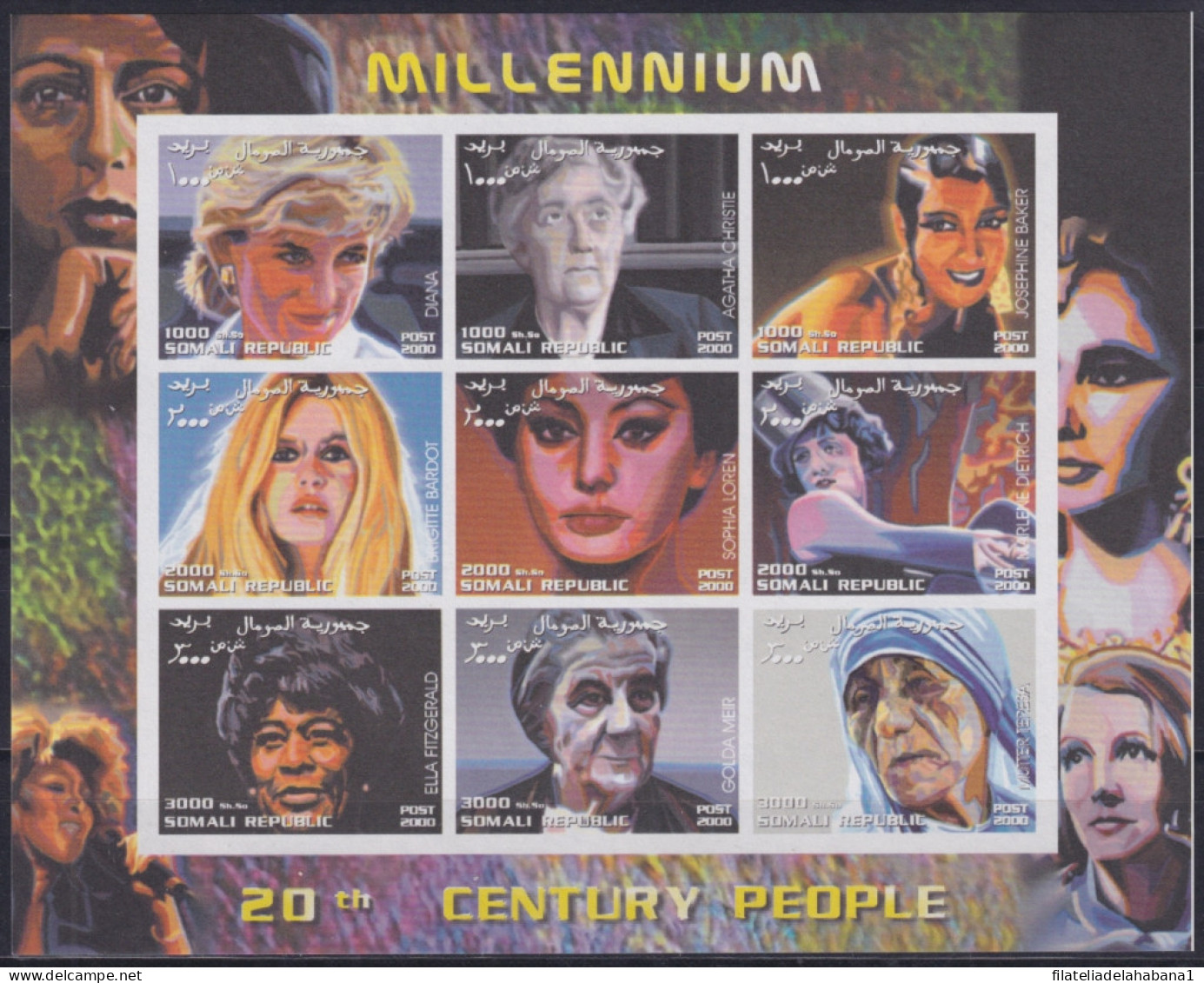 F-EX48003 SOMALIA MNH 2000 WOMAN OF 20th CENTURY DIANA GOLDA MEIR SOFIA LOREN AGATHA CHRISTIE.  - Beroemde Vrouwen