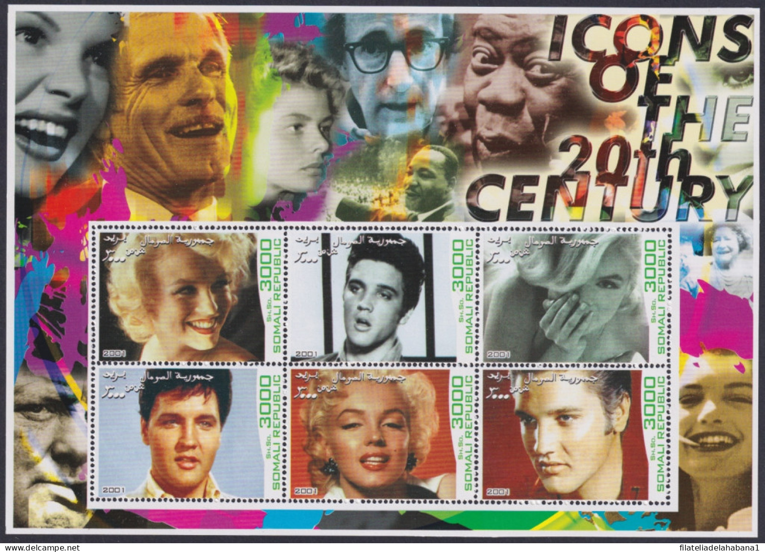 F-EX48006 SOMALIA MNH 2001 ICONS OF 20th CINEMA MOVIE ELVIS PRESLEY MARYLIN MONROE.  - Cinema