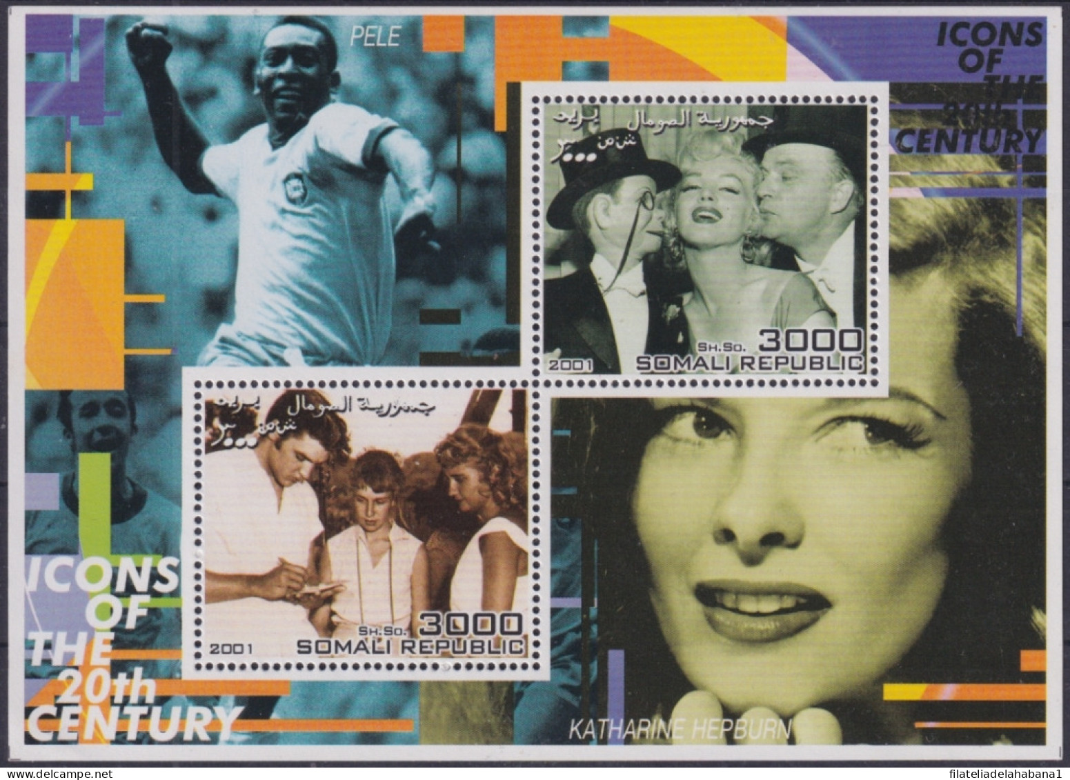 F-EX48698 SOMALIA MNH 2001 ICONS OF 20th CENTURY CINEMA MOVIE MARYLIN MONROE ELVIS PRESLEY.  - Cinema