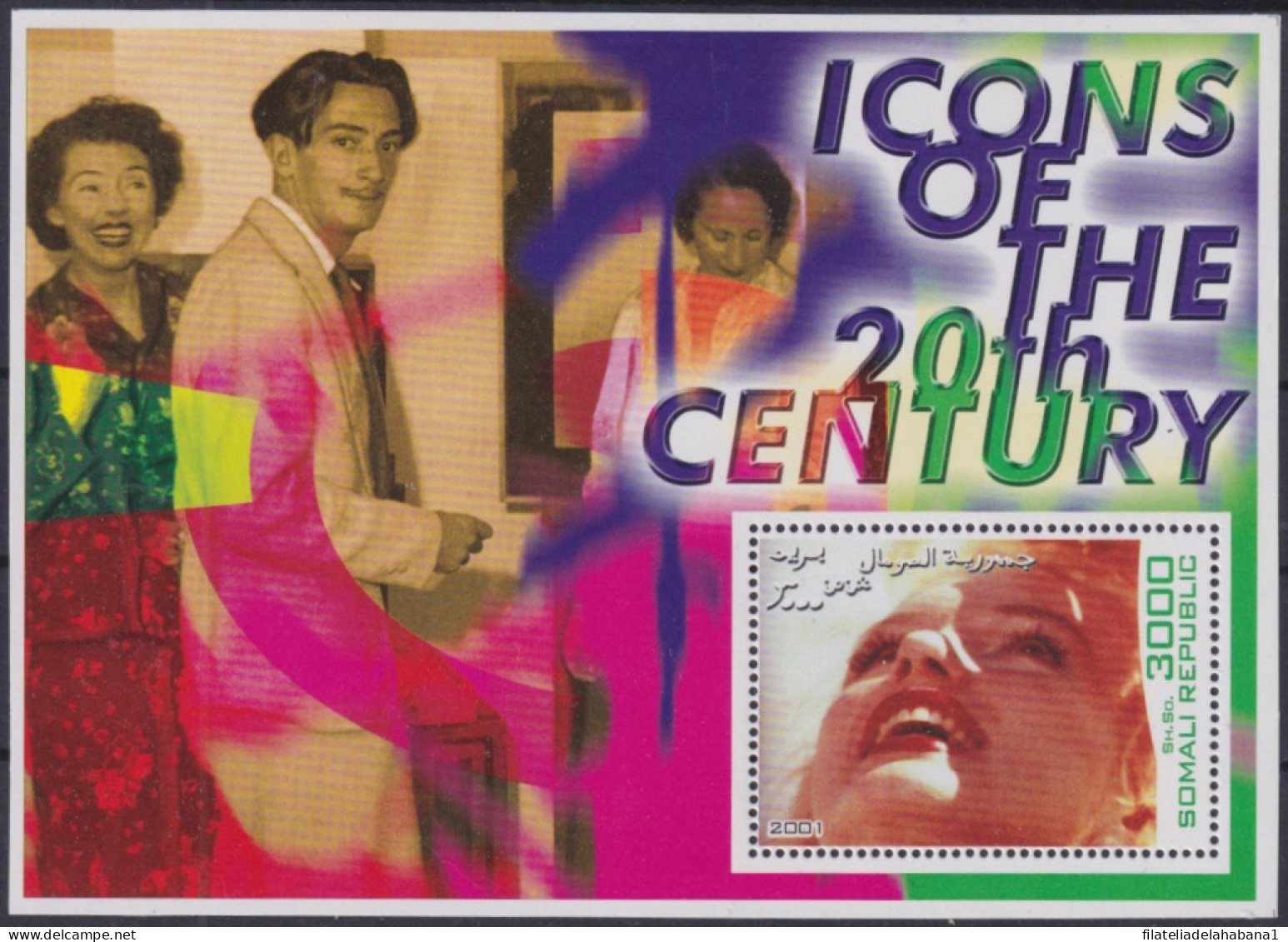 F-EX48702 SOMALIA MNH 2001 ICONS OF 20th CENTURY CINEMA MOVIE MARYLIN MONROE DALI.  - Cinema