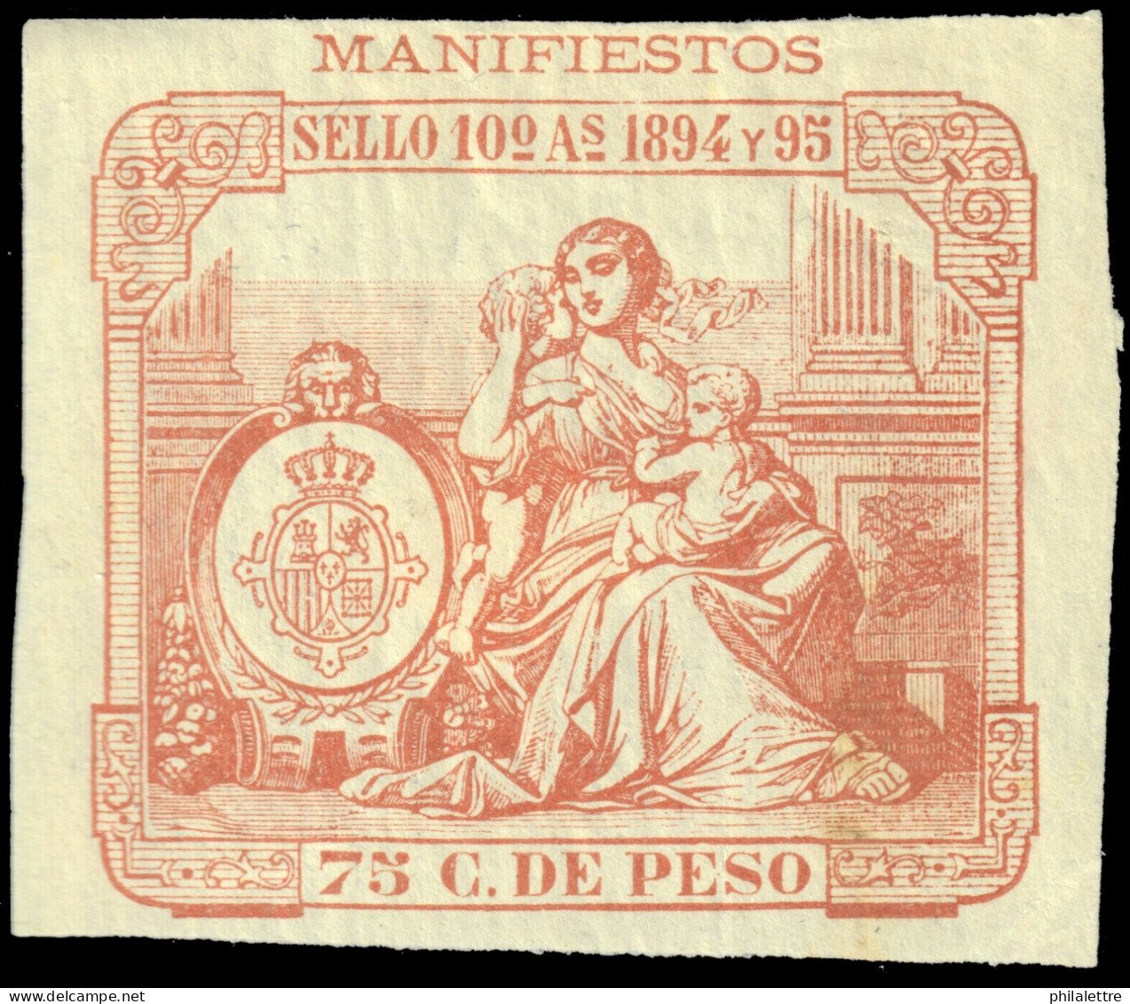 ESPAGNE / ESPANA - COLONIAS (Cuba) 1894 "MANIFIESTOS" Fulcher 1027 75c Naranja - Nuevo* - Cuba (1874-1898)