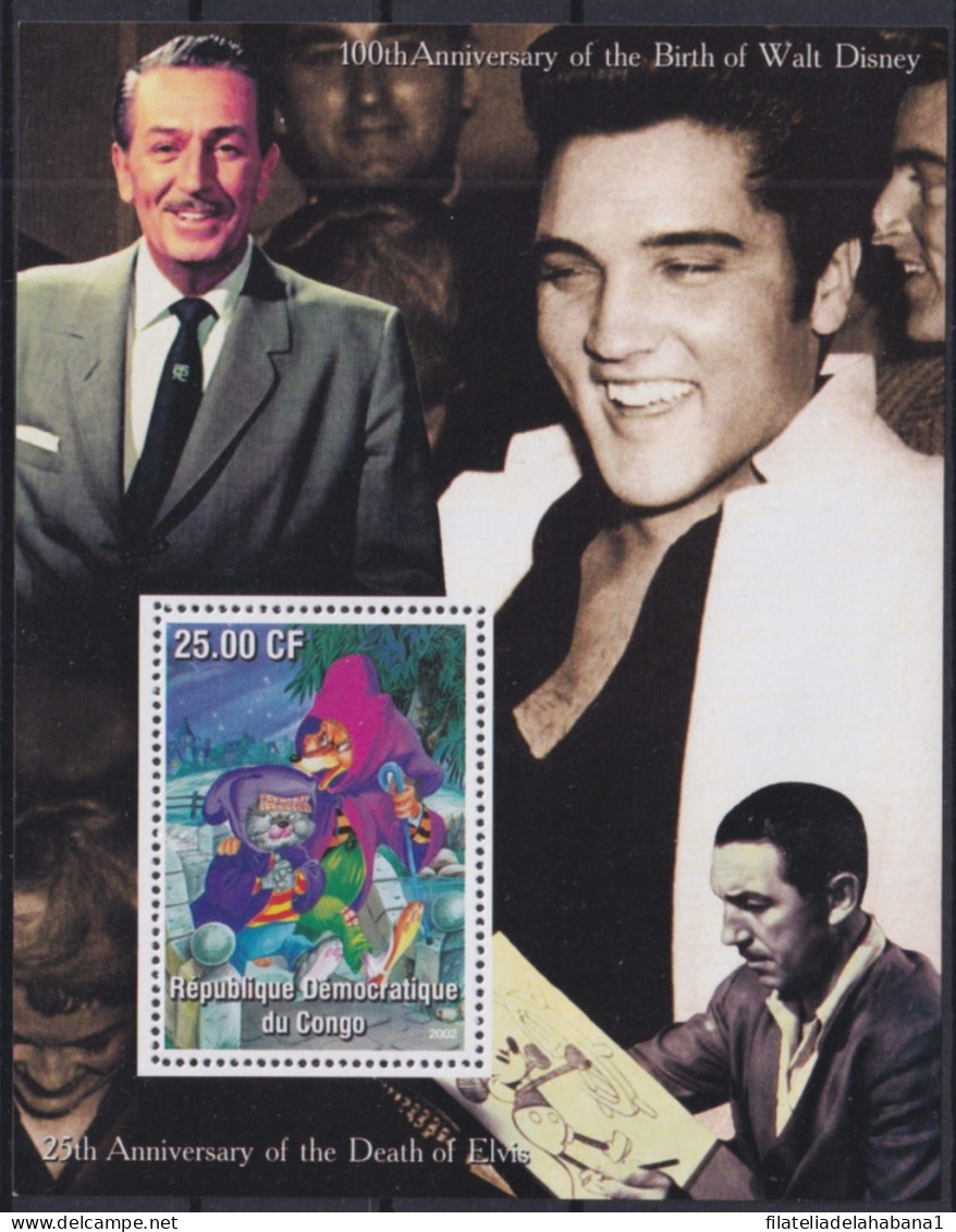 F-EX48710 CONGO MNH 2002 CENTENARY OF WALT DISNEY CINEMA MOVIE ELVIS PRESLEY.  - Elvis Presley