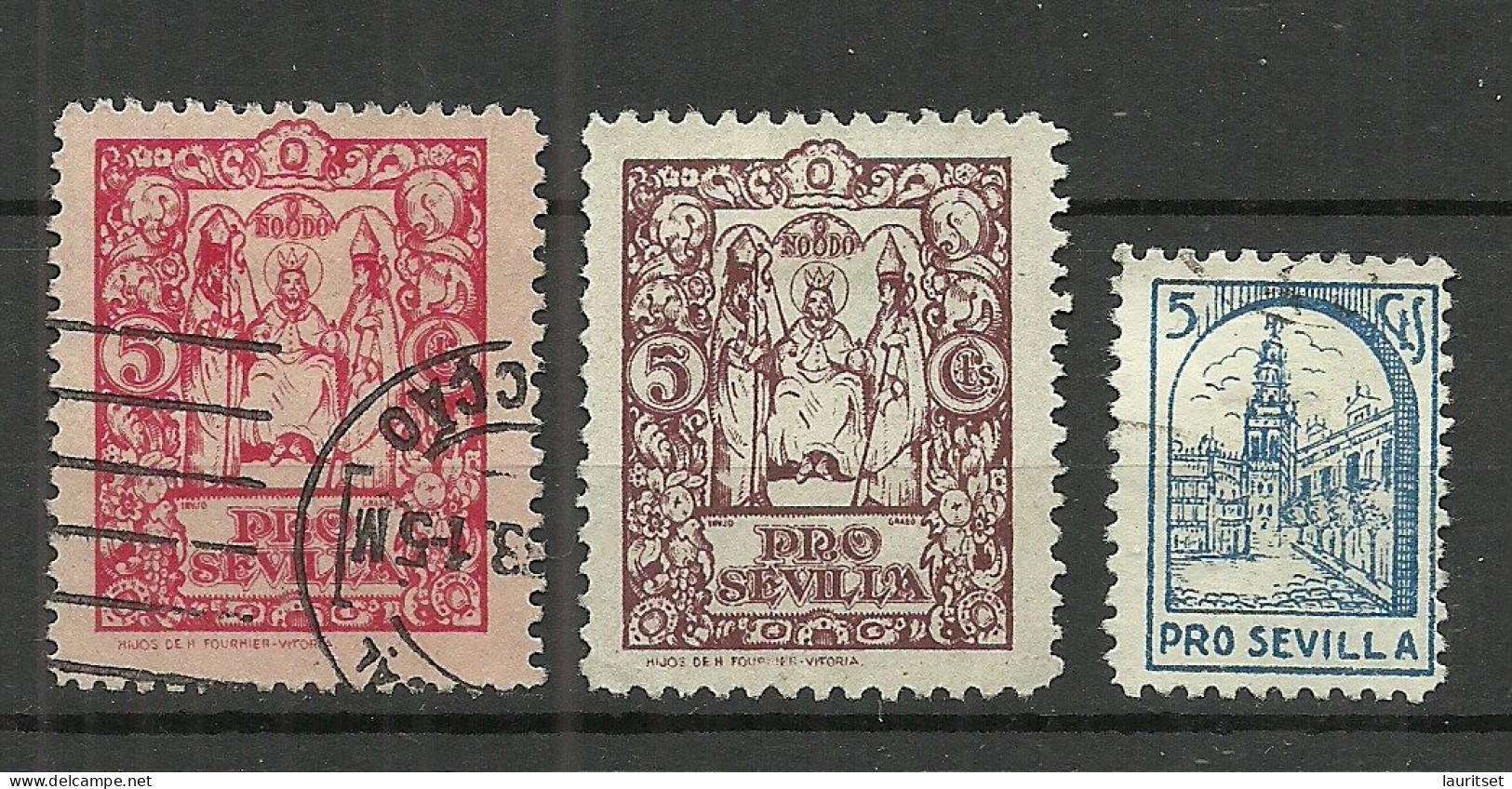 SPAIN Spanien Espana Ca. 1937 Civil War Pro Sevilla, 3 Vignettes, Mint & Used - Altri & Non Classificati