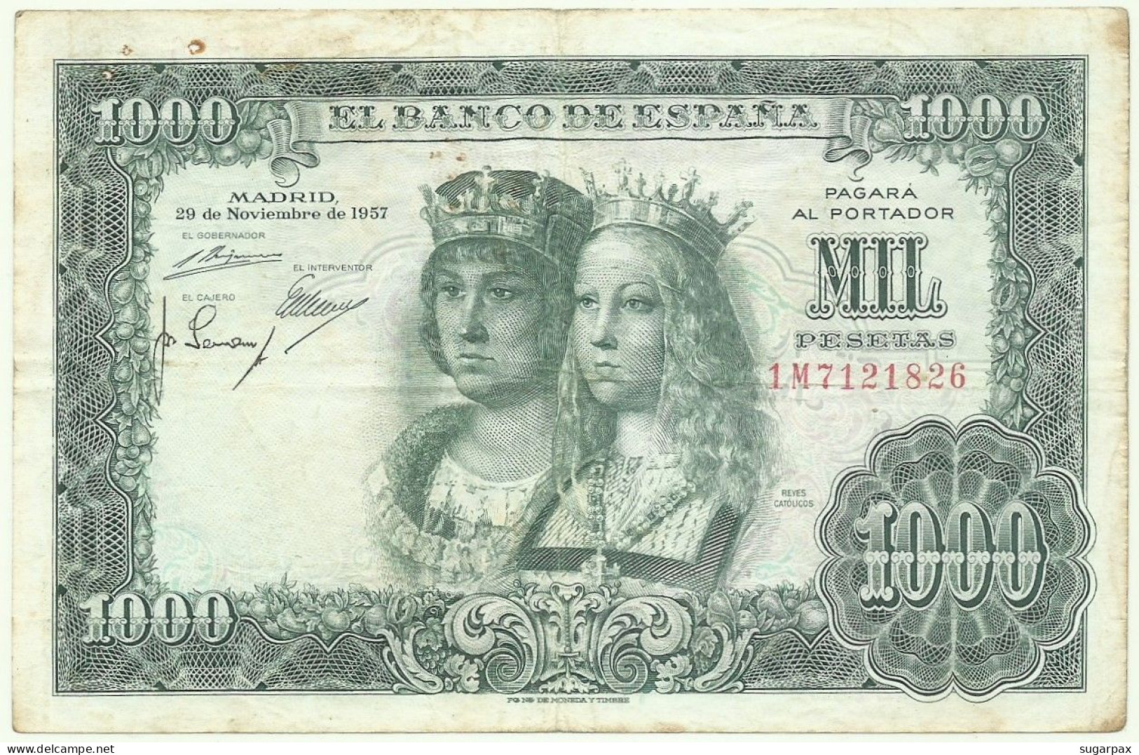 ESPAÑA - 1000 Pesetas - 29.11.1957 ( 1958 ) - Pick 149 - Serie 1 M - Reyes Católicos - 1.000 - 1000 Peseten