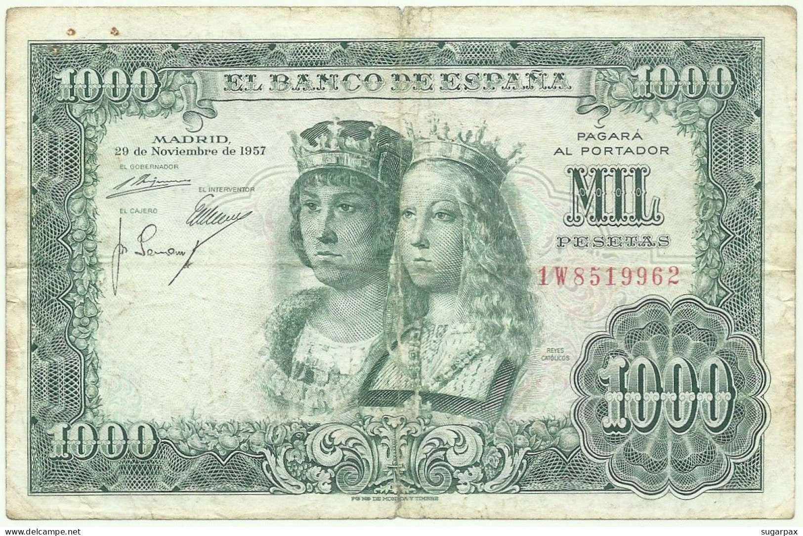 ESPAÑA - 1000 Pesetas - 29.11.1957 ( 1958 ) - Pick 149 - Serie 1 W - Reyes Católicos - 1.000 - 1000 Peseten