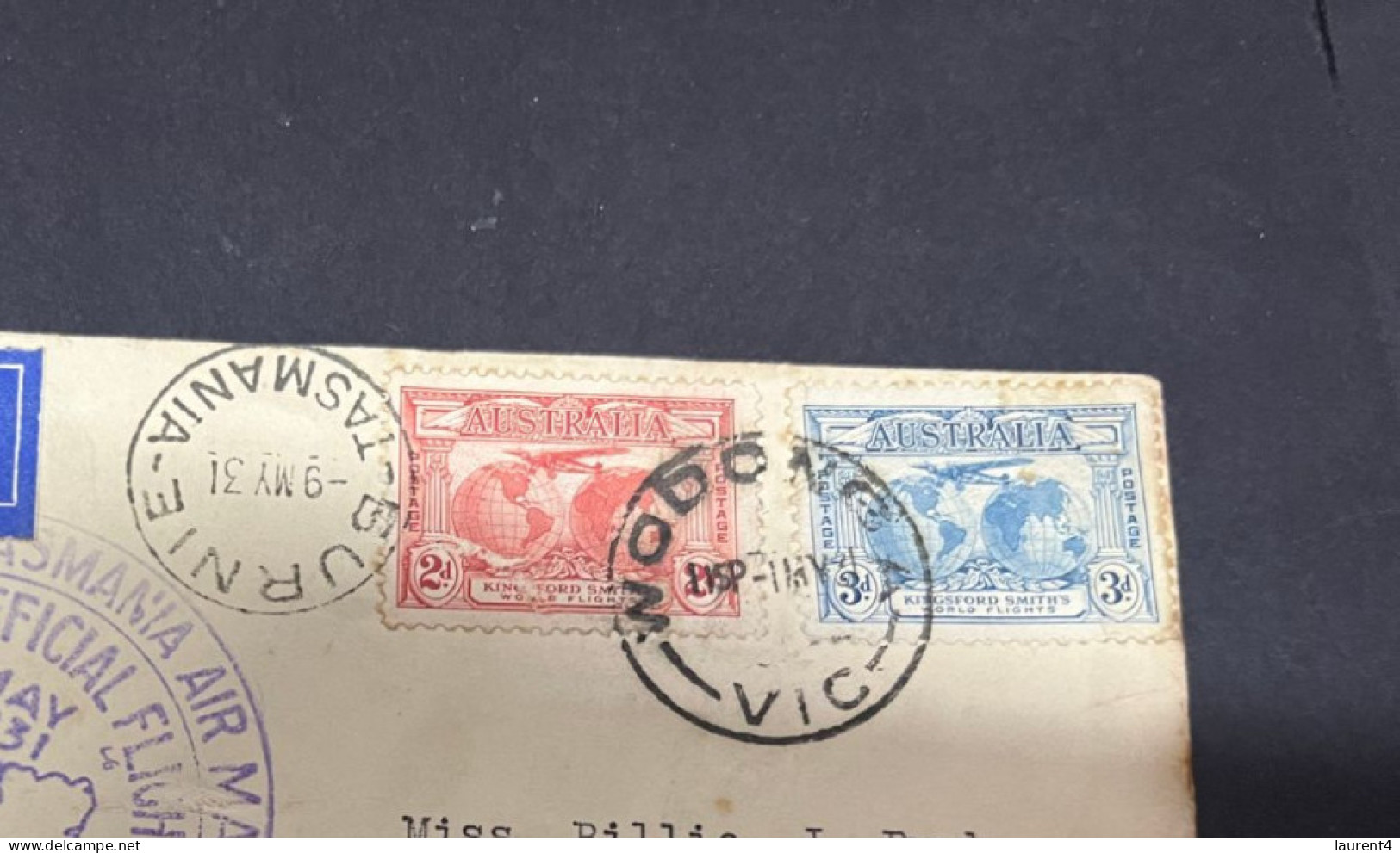 3-3-2024 (2 Y 3) Posted 1931 - First Air Mail From Melbourne To Tasmania (within Australia) - AIR MAIL Letter - First Flight Covers