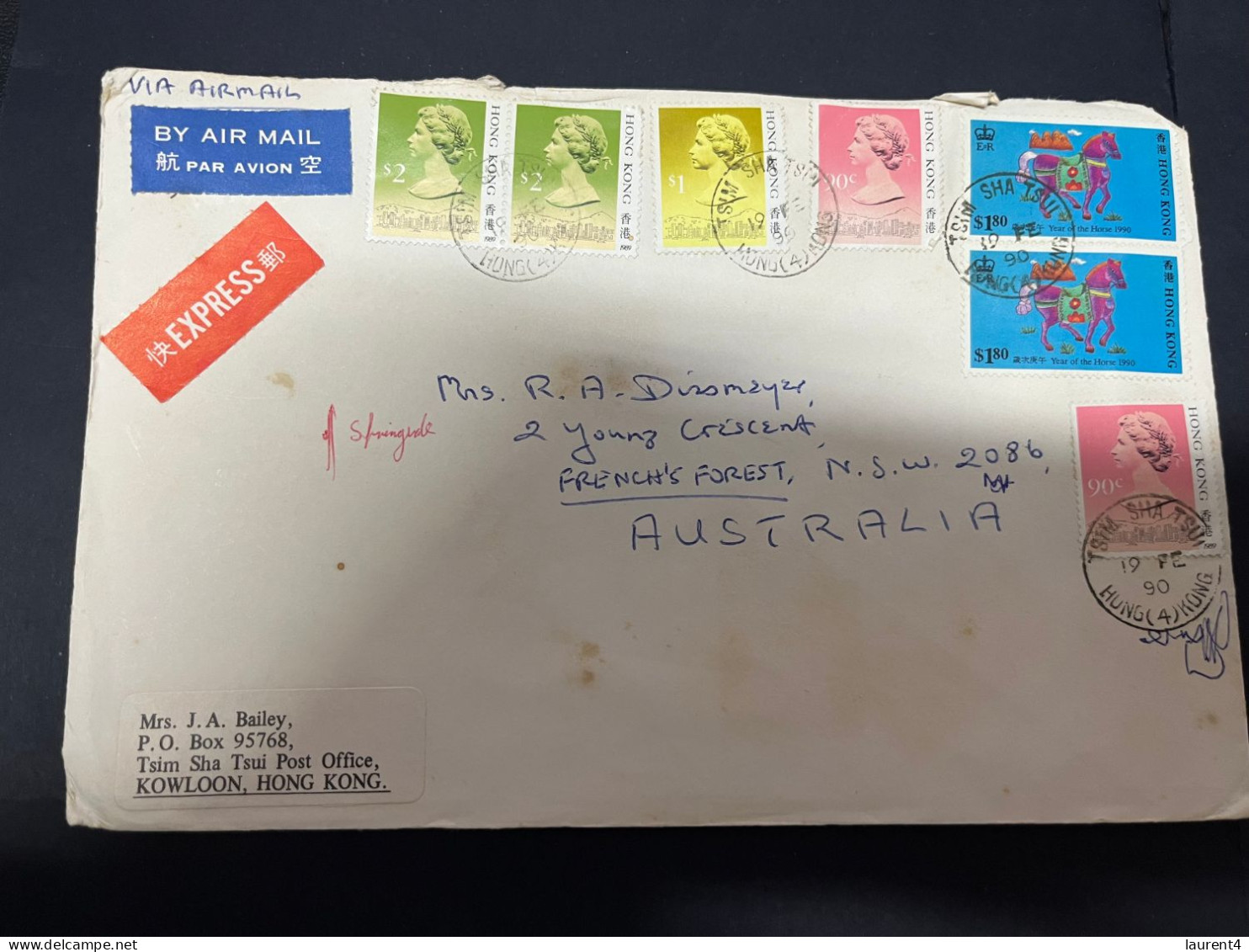 3-3-2024 (2 Y 3) Hong Kong Posted To Australia (letter) 1990 (condition As Seen On Scan) 20 X 13,5 Cm - Cartas & Documentos