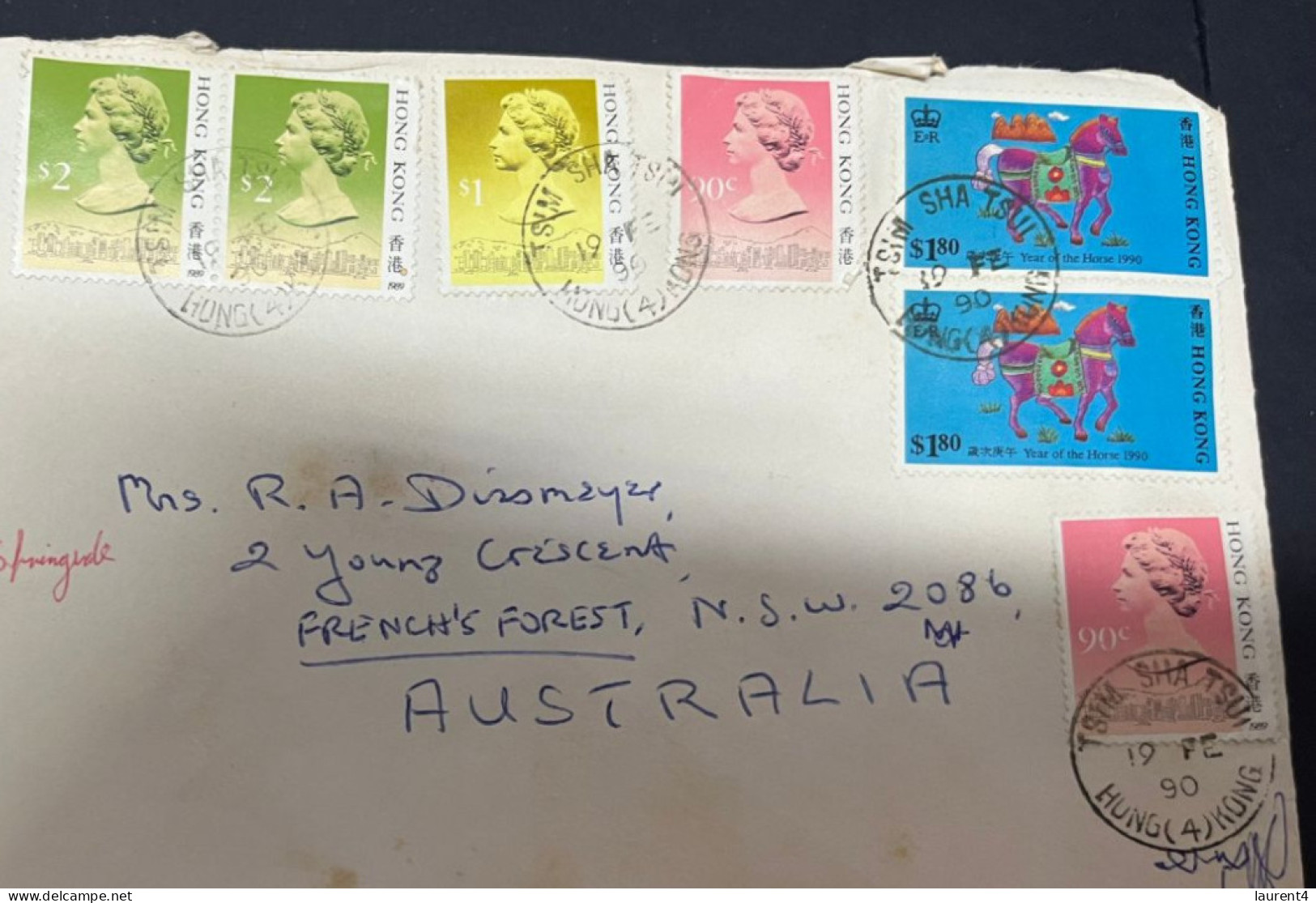 3-3-2024 (2 Y 3) Hong Kong Posted To Australia (letter) 1990 (condition As Seen On Scan) 20 X 13,5 Cm - Cartas & Documentos