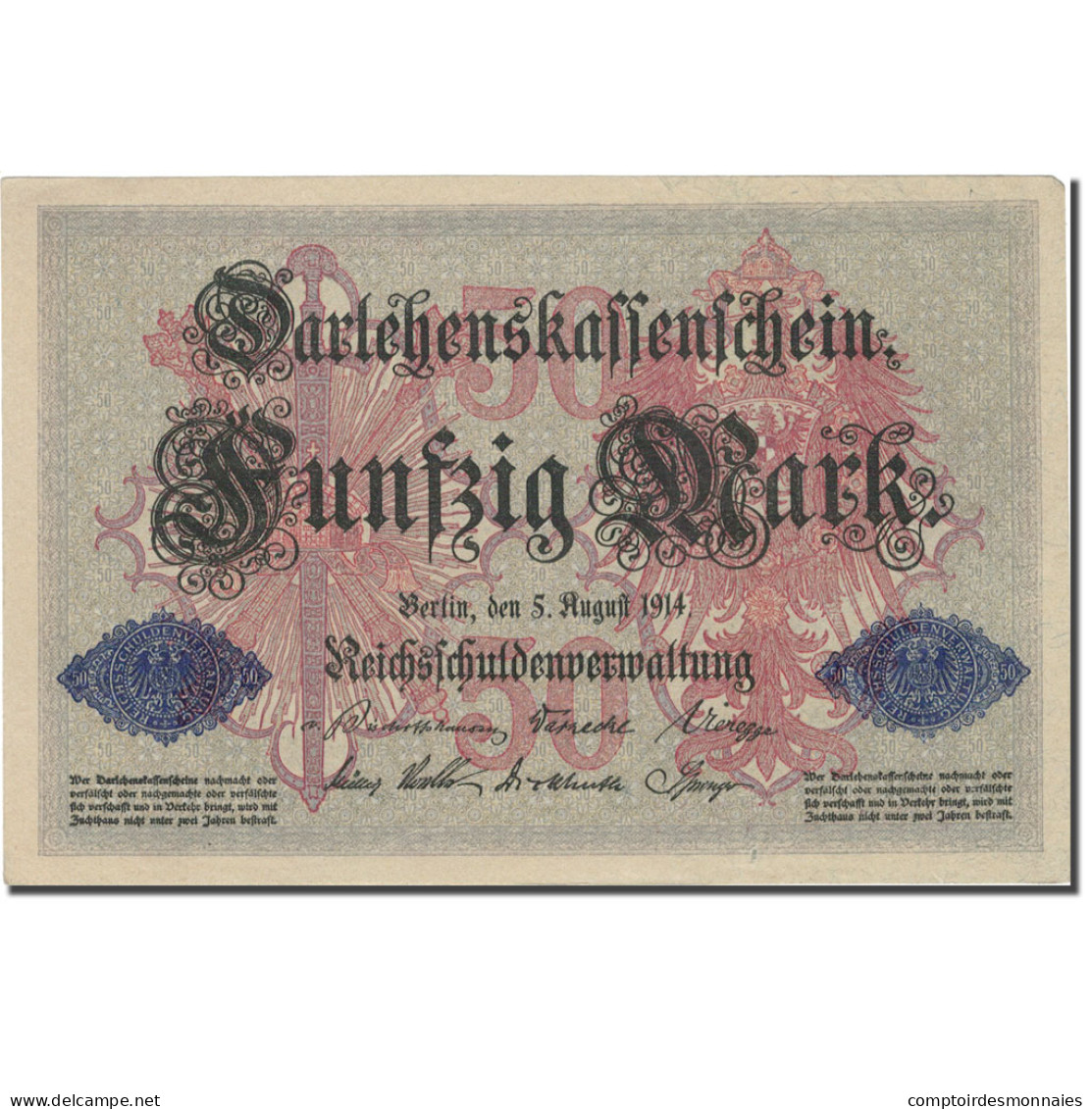 Billet, Allemagne, 50 Mark, 1914, 1914-08-05, KM:49b, TTB+ - 50 Mark