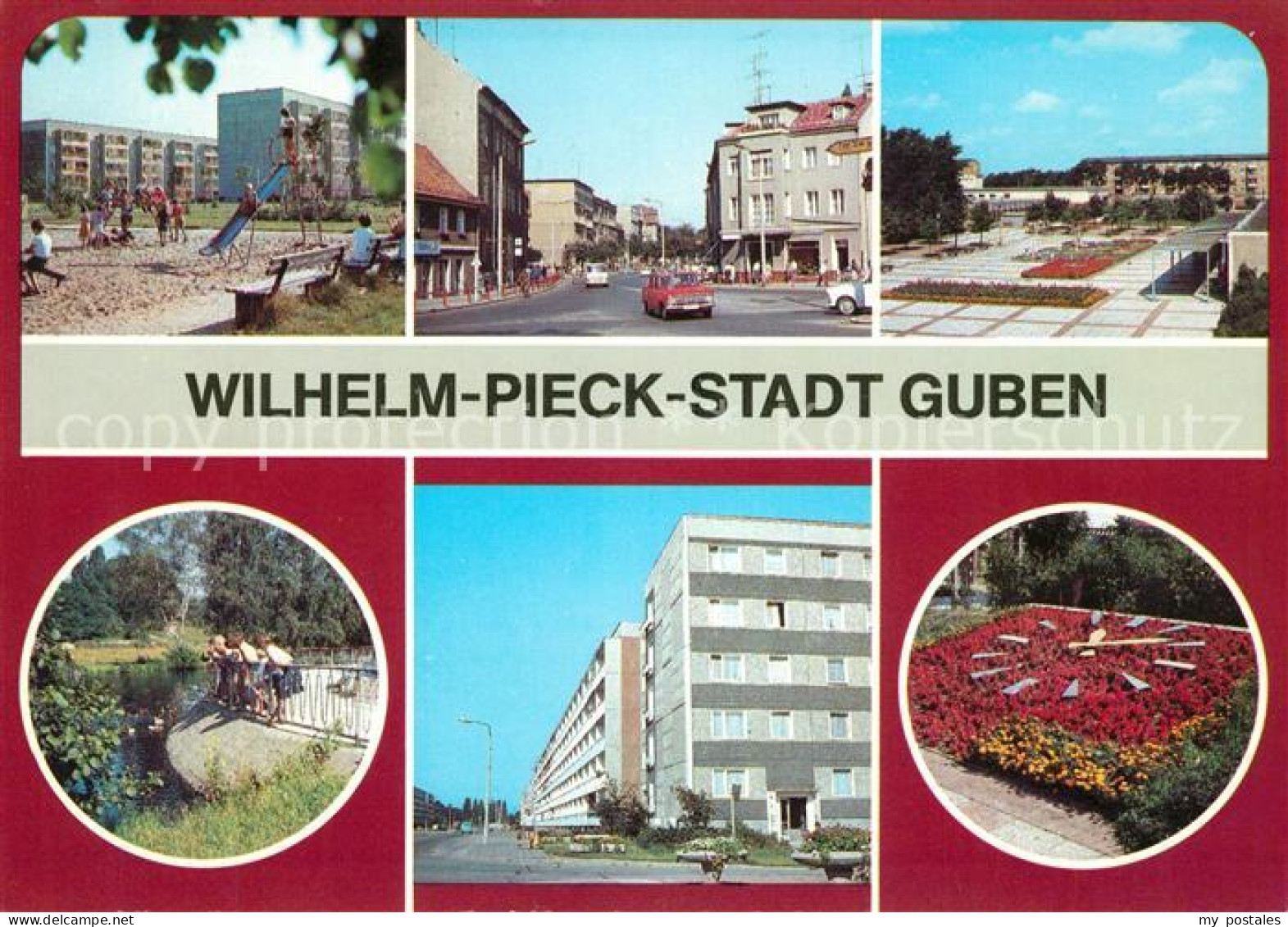 73126576 Guben Wilhelm Pieck Stadt Kinderspielplatz Blumenuhr Plattenbauten Stad - Guben