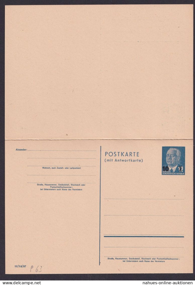DDR Ganzsache P 63 Pieck Frage & Antwort Luxus Kat.-Wert 30,00 - Postcards - Used