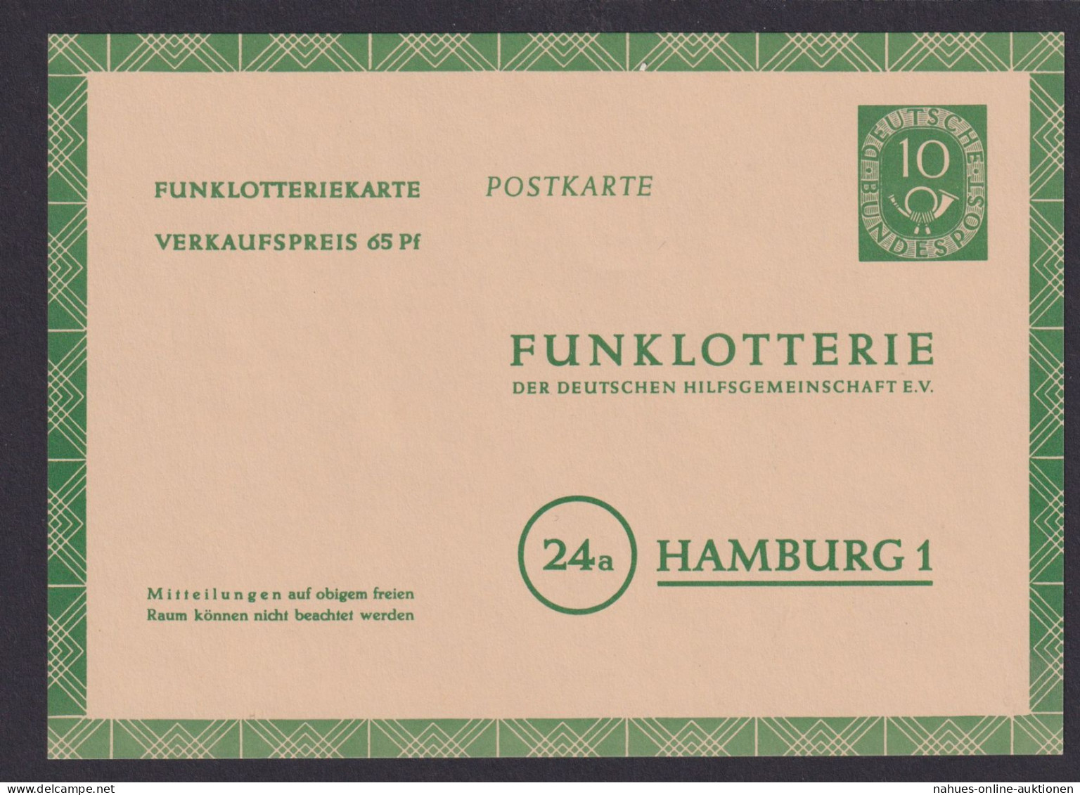 Bund Ganzsache Funklotterie FP 4 Posthorn 10 Pfg. Luxus Kat.-Wert 26,00 - Postkarten - Gebraucht