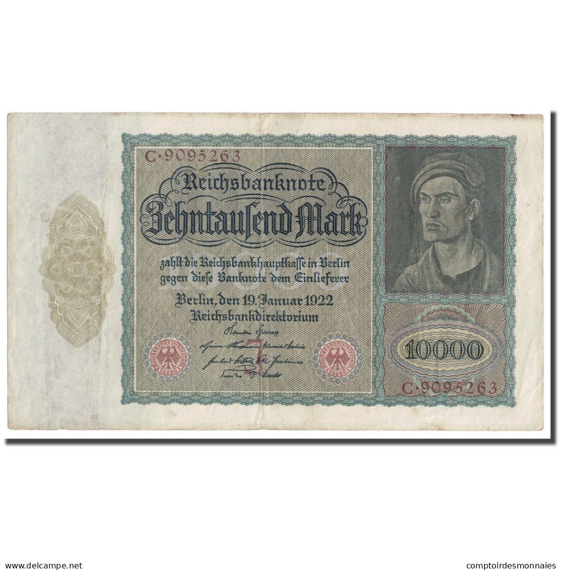 Billet, Allemagne, 10,000 Mark, 1922, 1922-01-19, KM:70, TTB - 10000 Mark