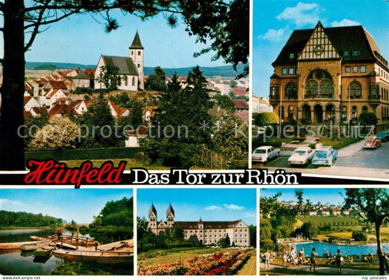 73125505 Huenfeld Tor Zur Rhoen Ortsmotiv Mit Kirche Rathaus Schloss Freibad Boo - Huenfeld