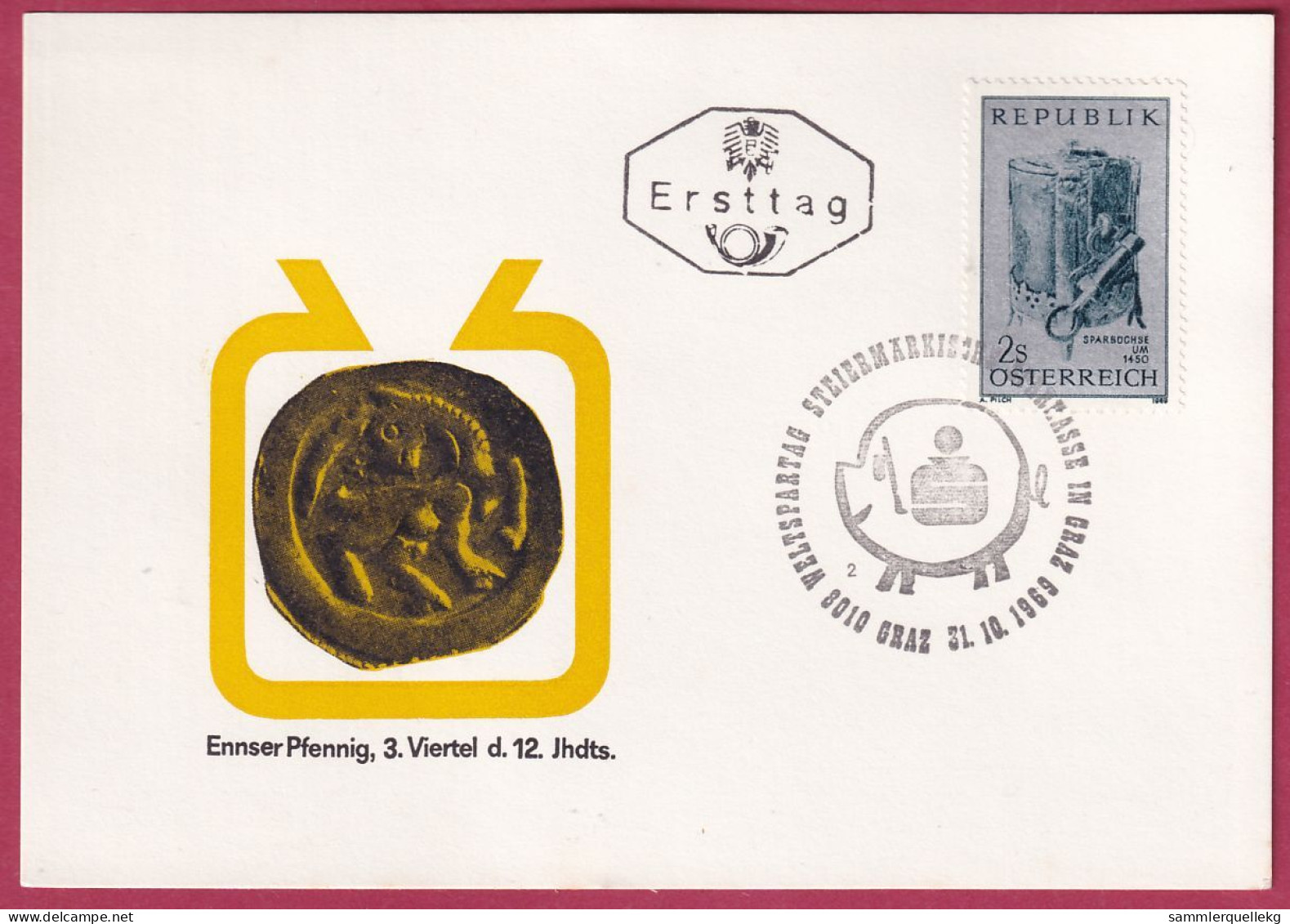 Österreich 1317 Sonderstempel Mit Ersttag Auf Karte Graz 31. 10. 1969 Spargedanken (Nr.10.010) - FDC