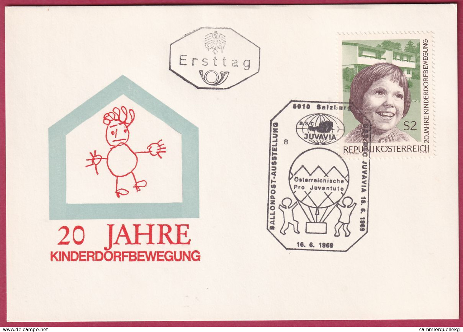 Österreich 1304 Ersttag Auf Karte 16. 6. 1969 20 Jahre Kinderdorfbewegung (Nr.10.012) - FDC