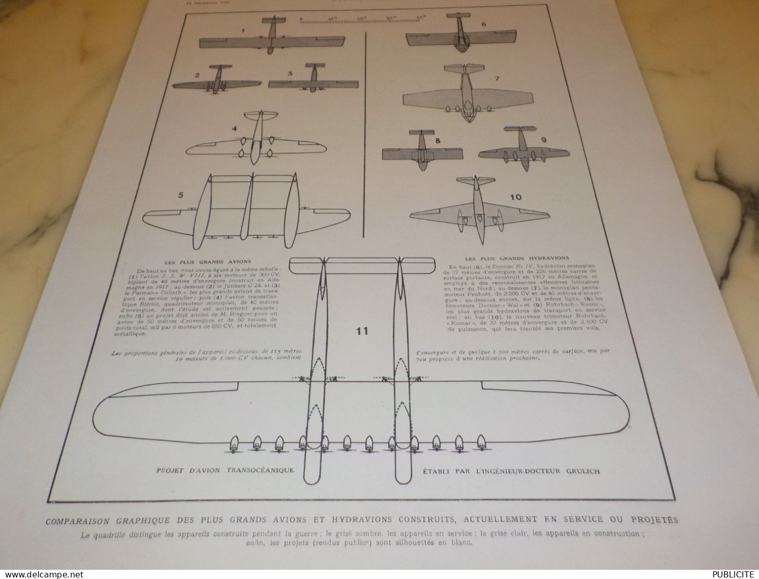 ANCIENNE PUBLICITE LES PLUS GRANDS AVION CONSTRUITS 1927 - Advertisements