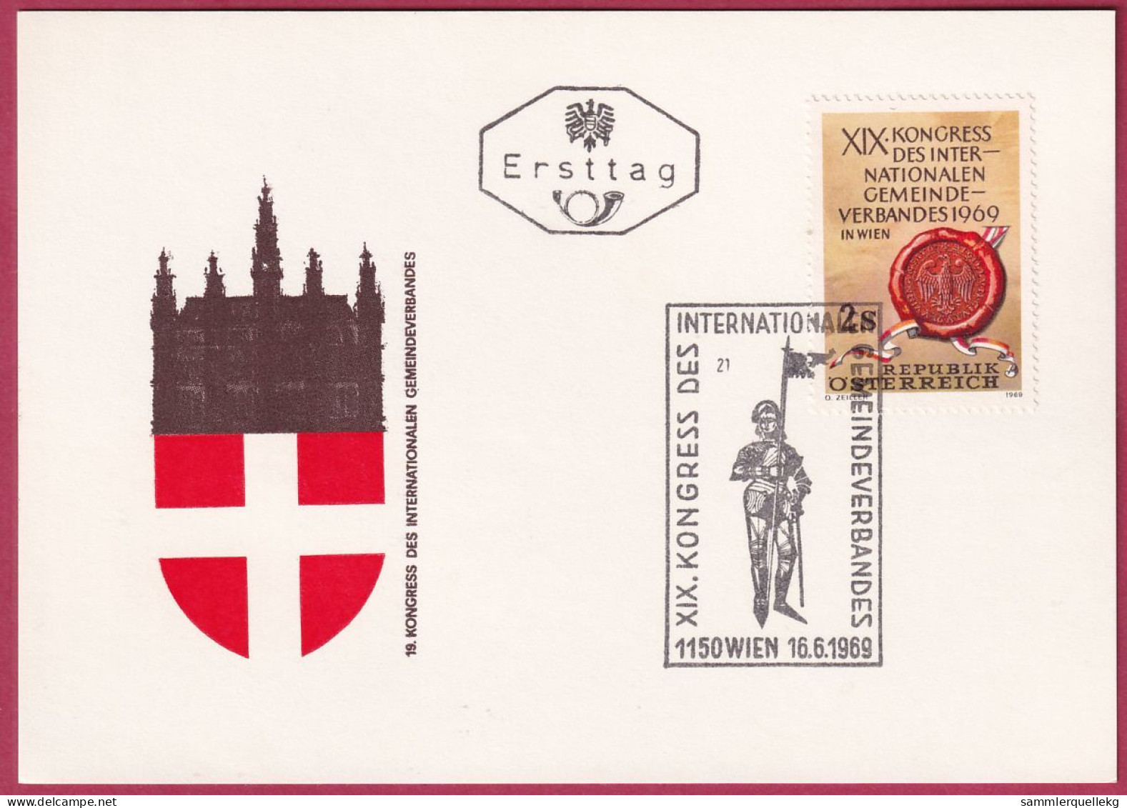 Österreich 1303 Ersttag Auf Karte 16. 6. 1969 Kongress Des Internationalen Gemeindeverbandes (Nr.10.013) - FDC