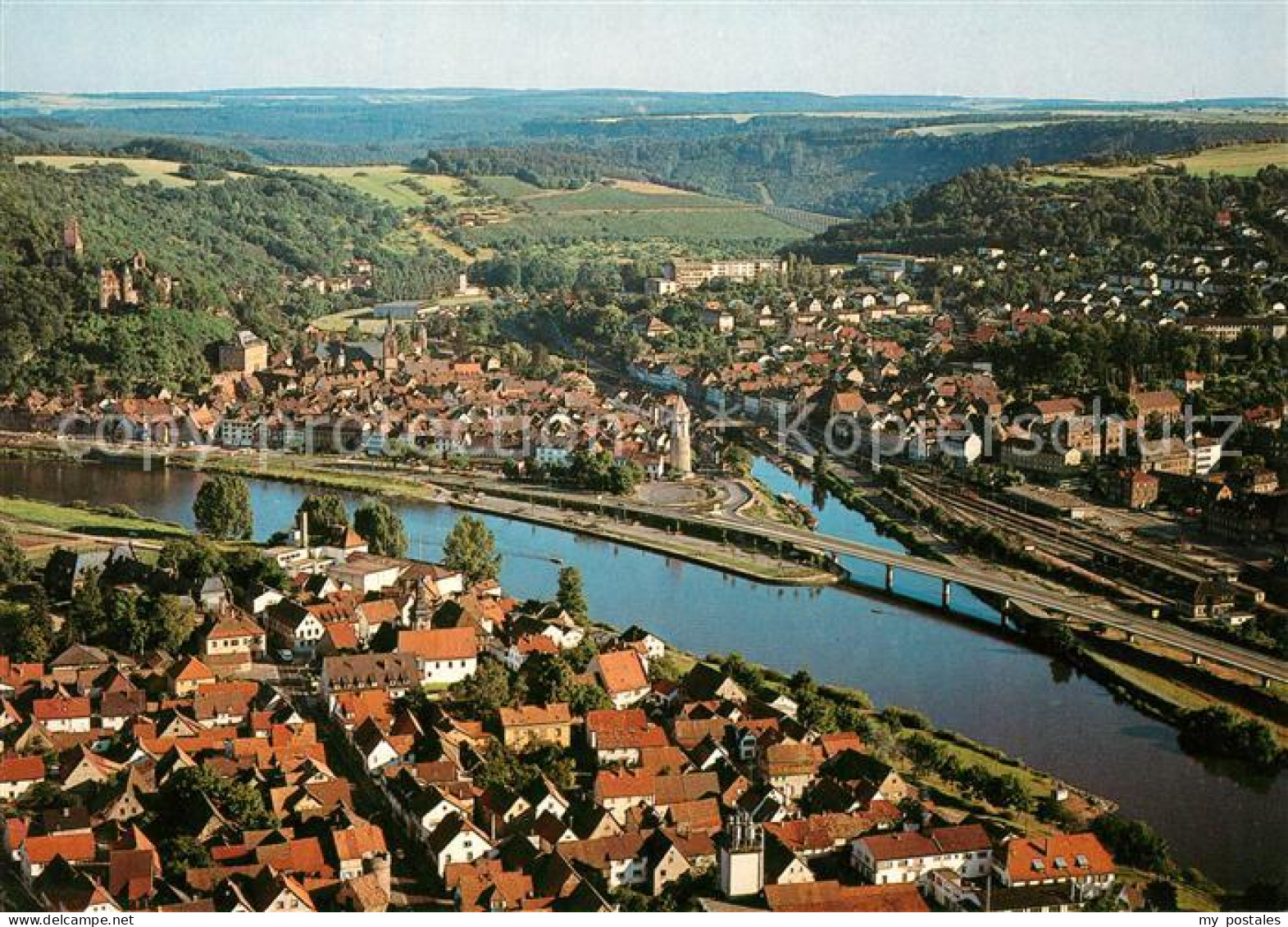 73123106 Wertheim Main Fliegeraufnahme Kreuzwertheim Altes Schloss Odenwaldbruec - Wertheim