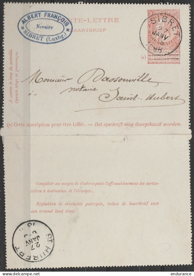 Carte-lettre 10c Càd "SIBRET/27 Janv 1896" Pour Notaire à SAINT-HUBERT - Postbladen