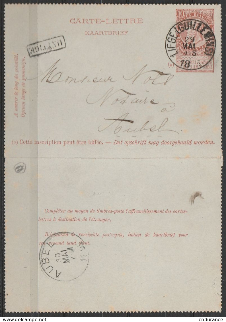 Carte-lettre 10c Càd "LIEGE (GUILLEMINS)/29 V 1895" Pour Notaire à AUBEL + Griffe [BATTICE] - Letter-Cards