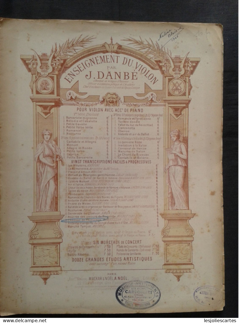 J DANBE CHANSON DE PRINTEMPS POUR VIOLON ET PIANO PARTITION MUSIQUE ED NOEL - Instruments à Cordes